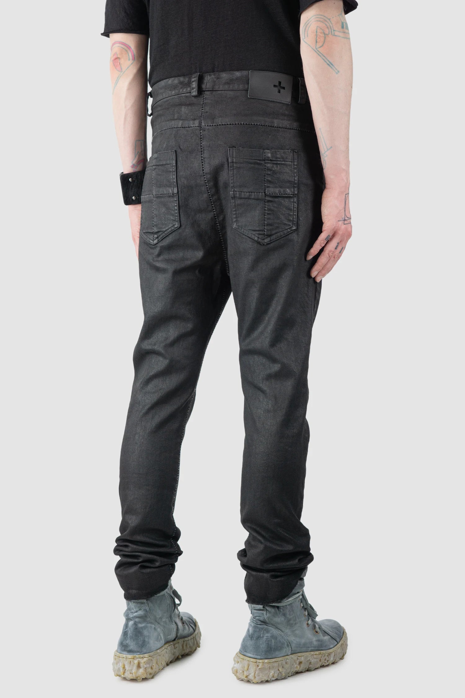 Black Waxed Denim Zip Detail Jeans - Image 5