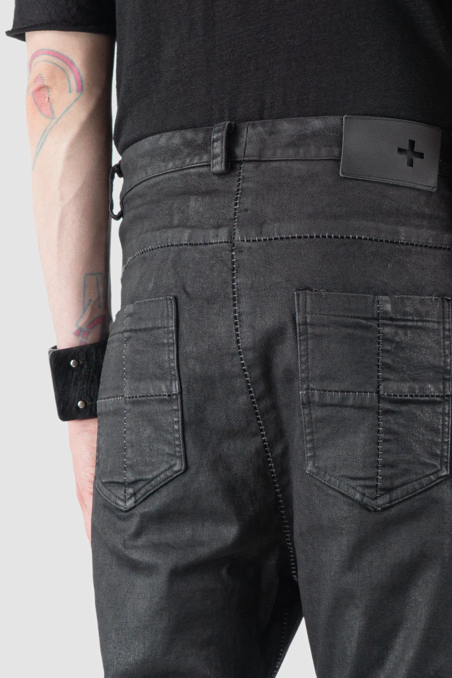 Black Waxed Denim Zip Detail Jeans - Image 6