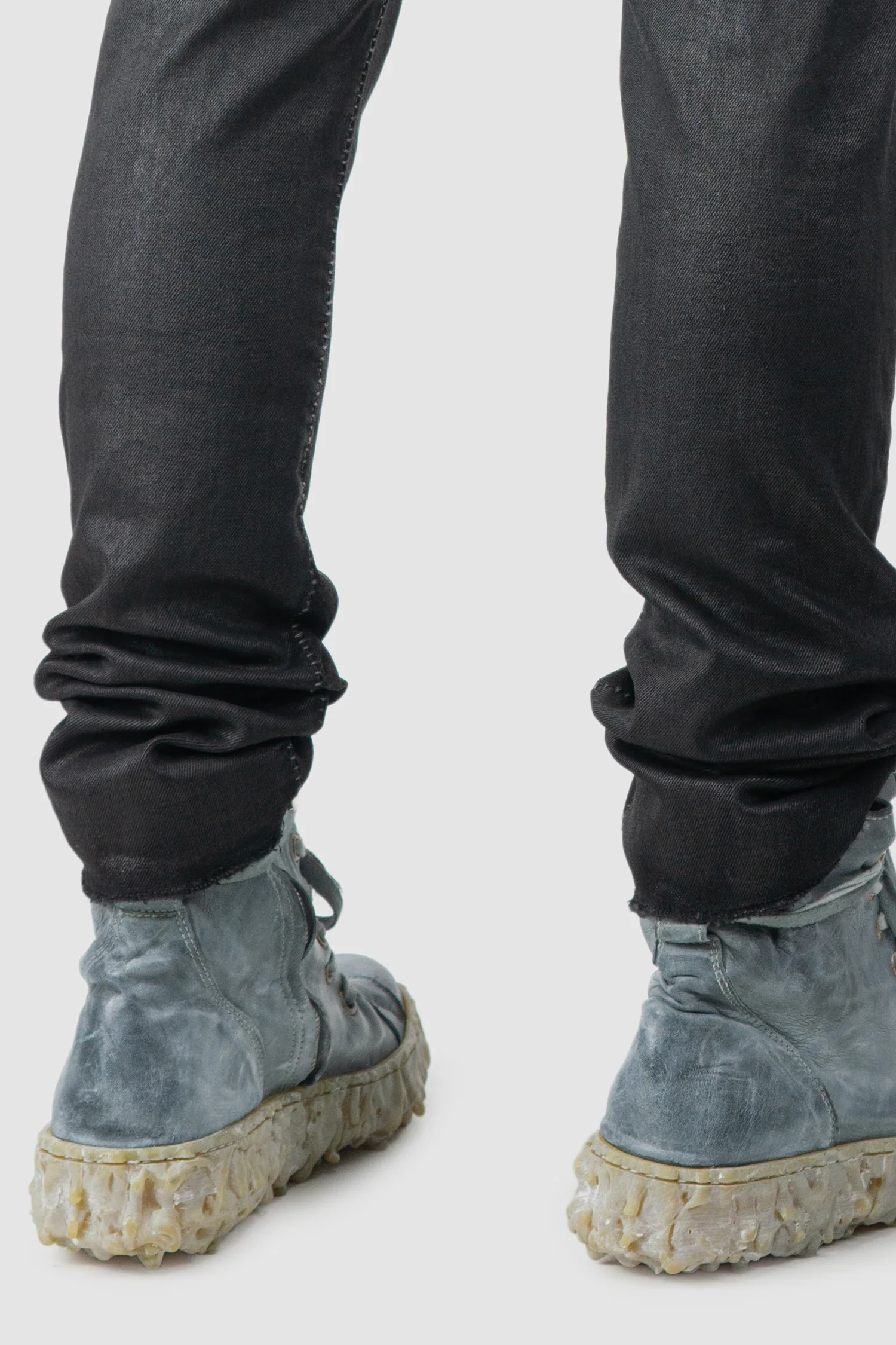 Black Waxed Denim Zip Detail Jeans - Image 7
