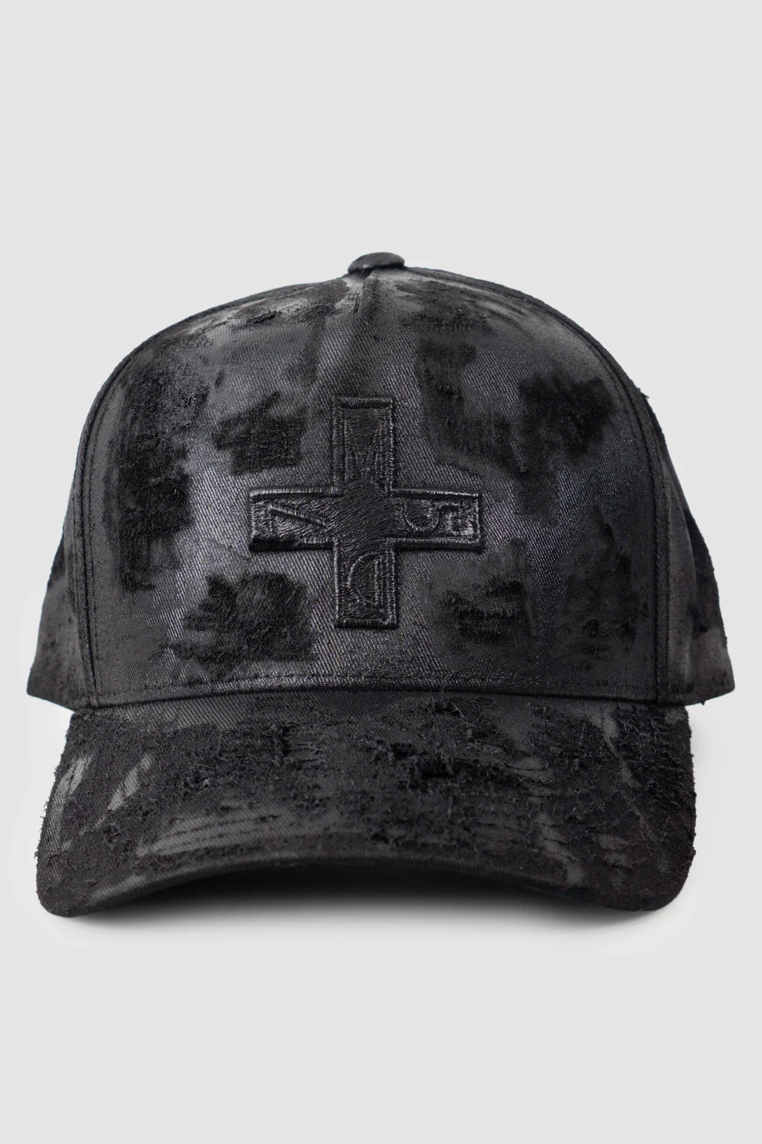 Black Waxed Destroyed Cotton Baseball Cap