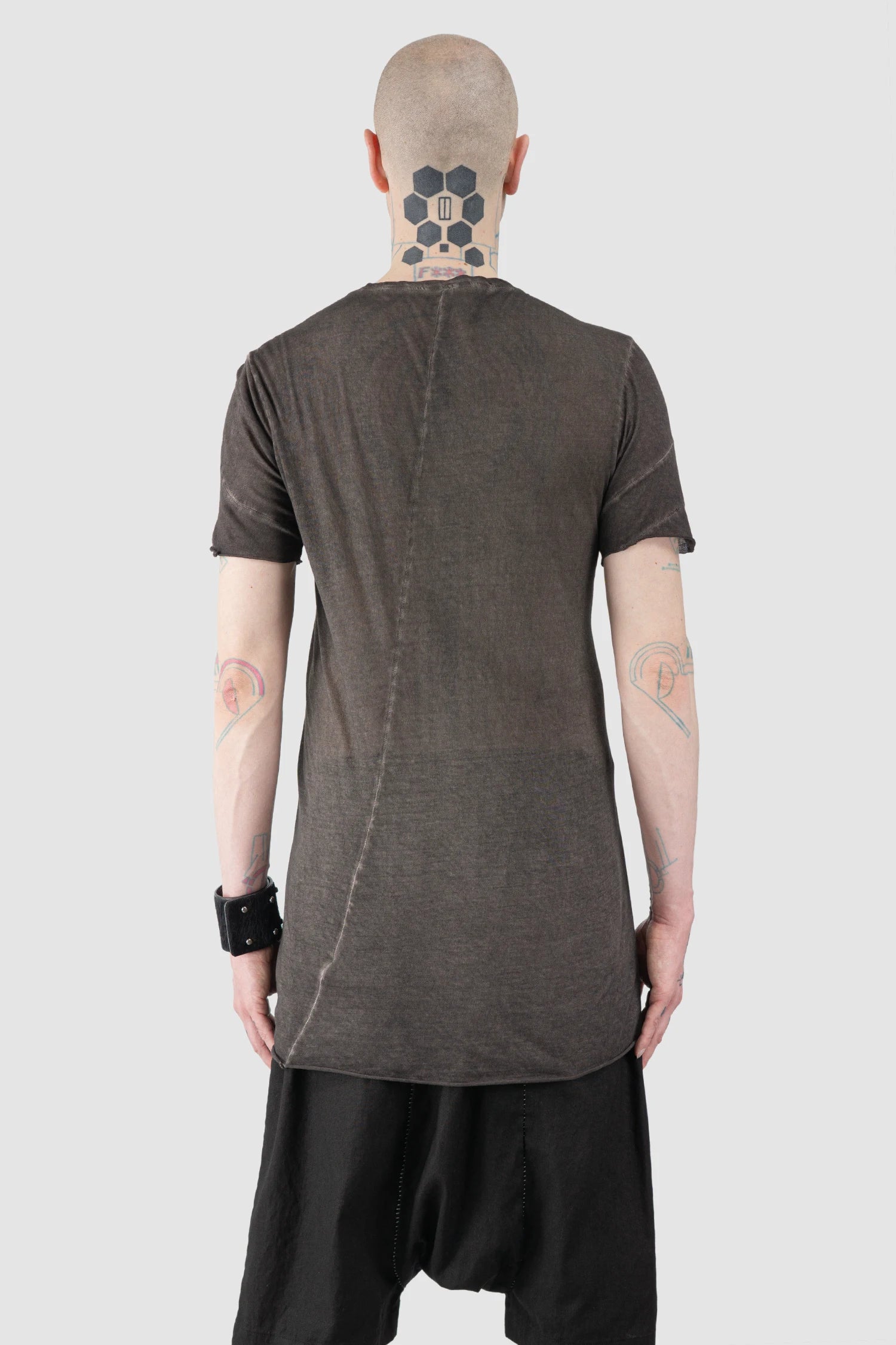 Brown Object Dyed Cotton T-Shirt with Curved Double Seam - Image 4