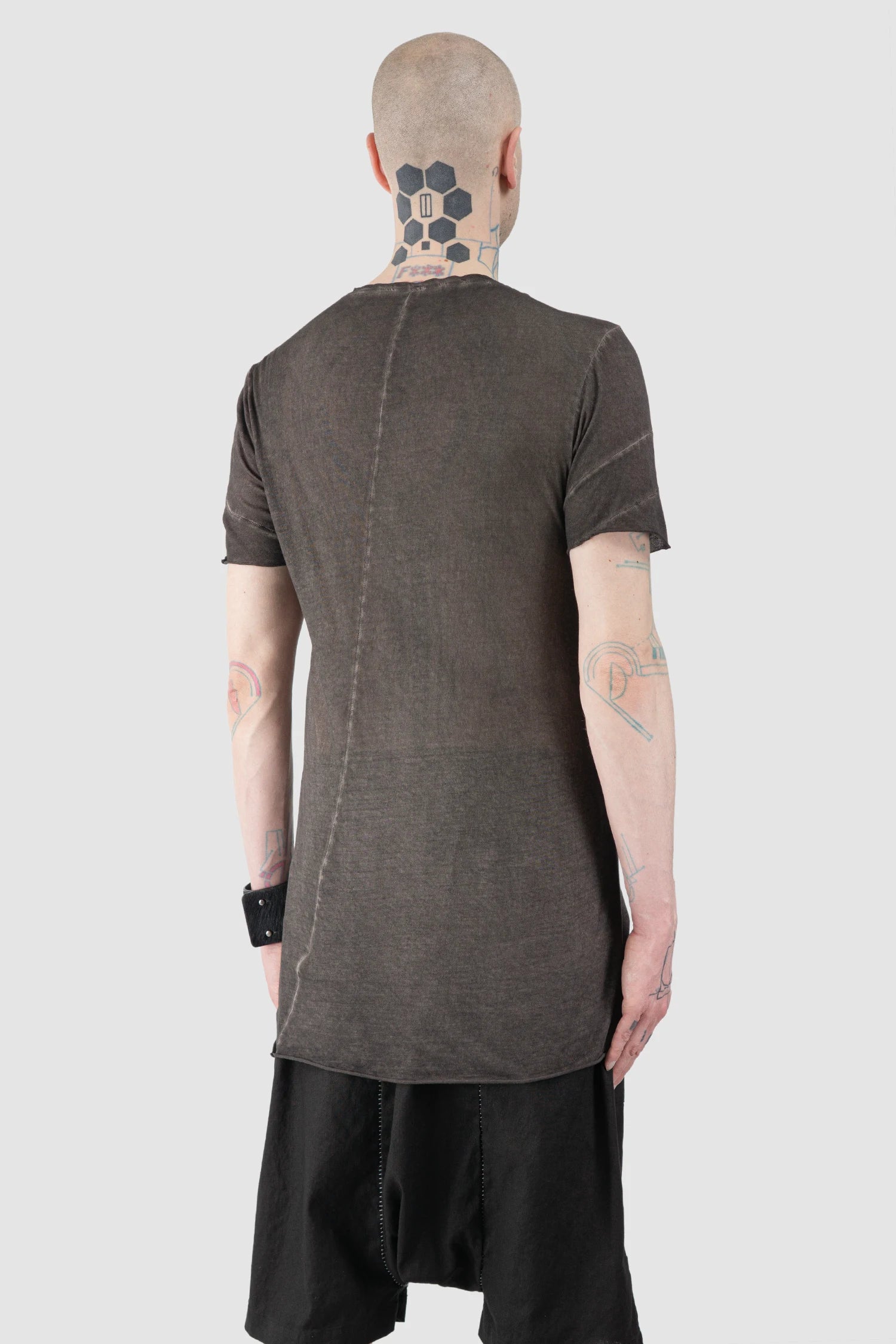 Brown Object Dyed Cotton T-Shirt with Curved Double Seam - Image 6