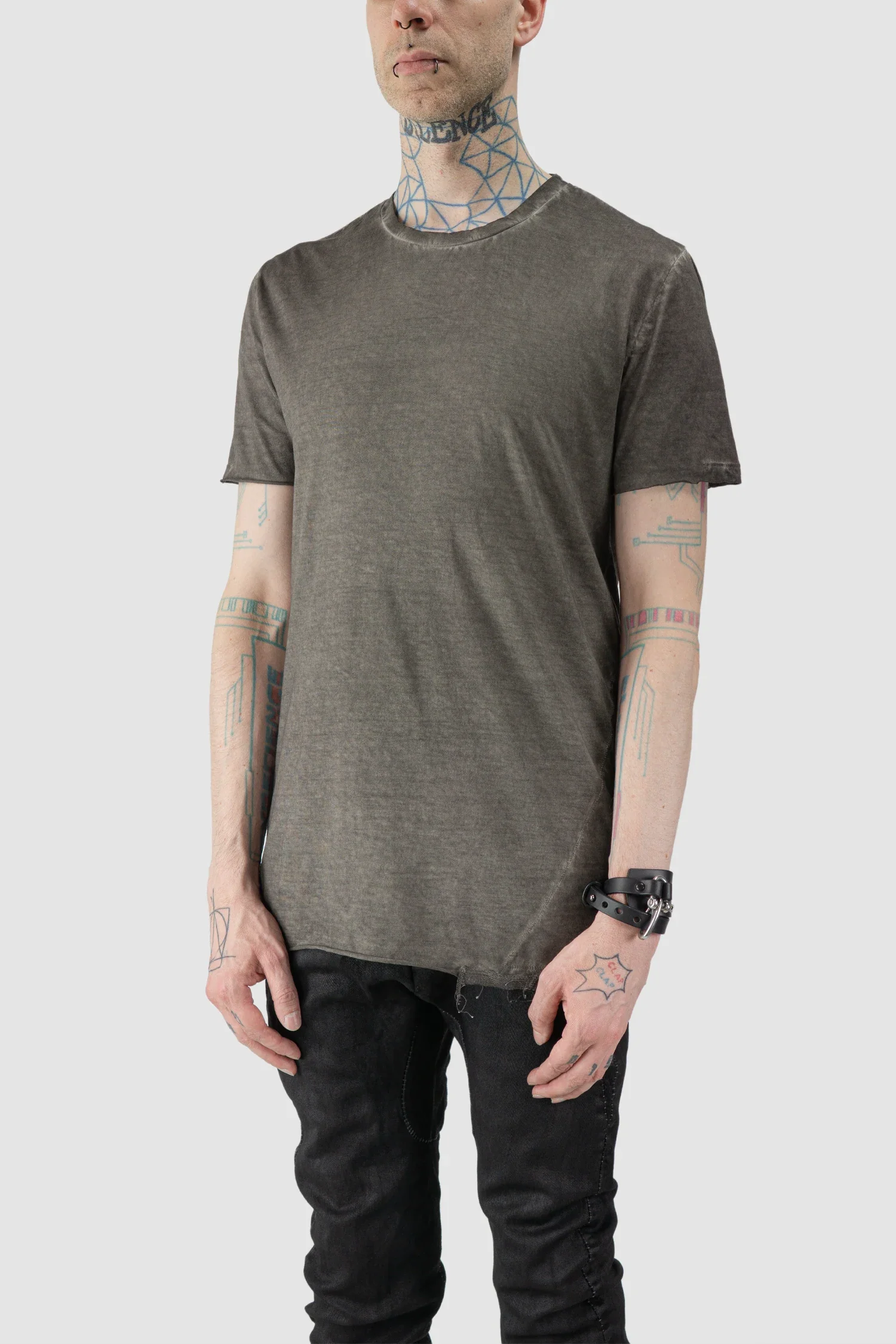 Grey Irregular Dyed Short Sleeve Cotton T-Shirt - Image 2
