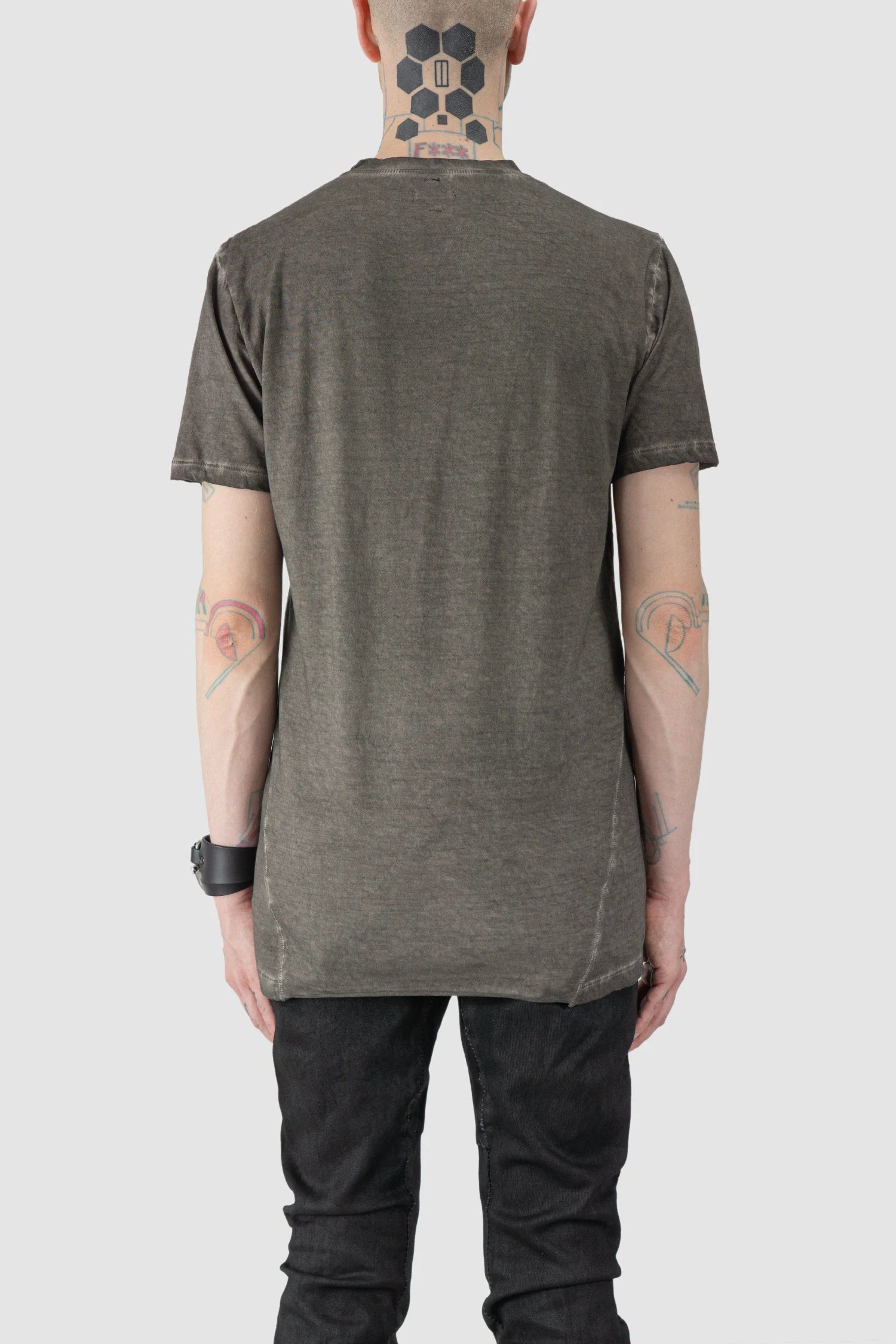 Grey Irregular Dyed Short Sleeve Cotton T-Shirt - Image 4
