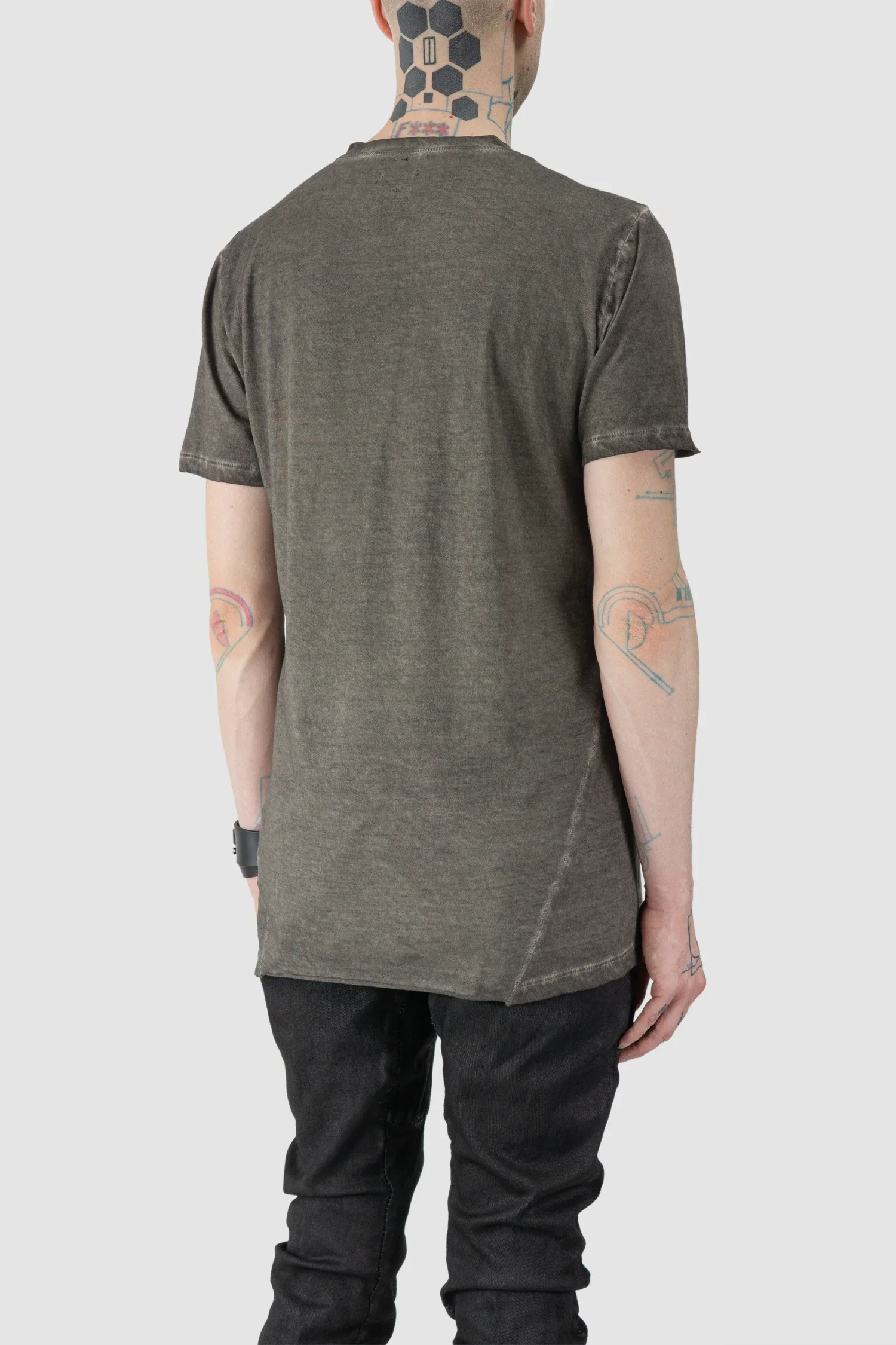 Grey Irregular Dyed Short Sleeve Cotton T-Shirt - Image 6
