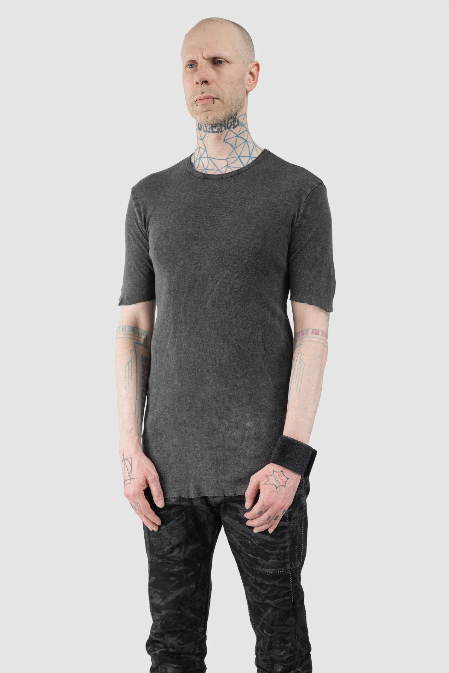 Grey Object Dyed Rib Cotton T-Shirt - Image 2