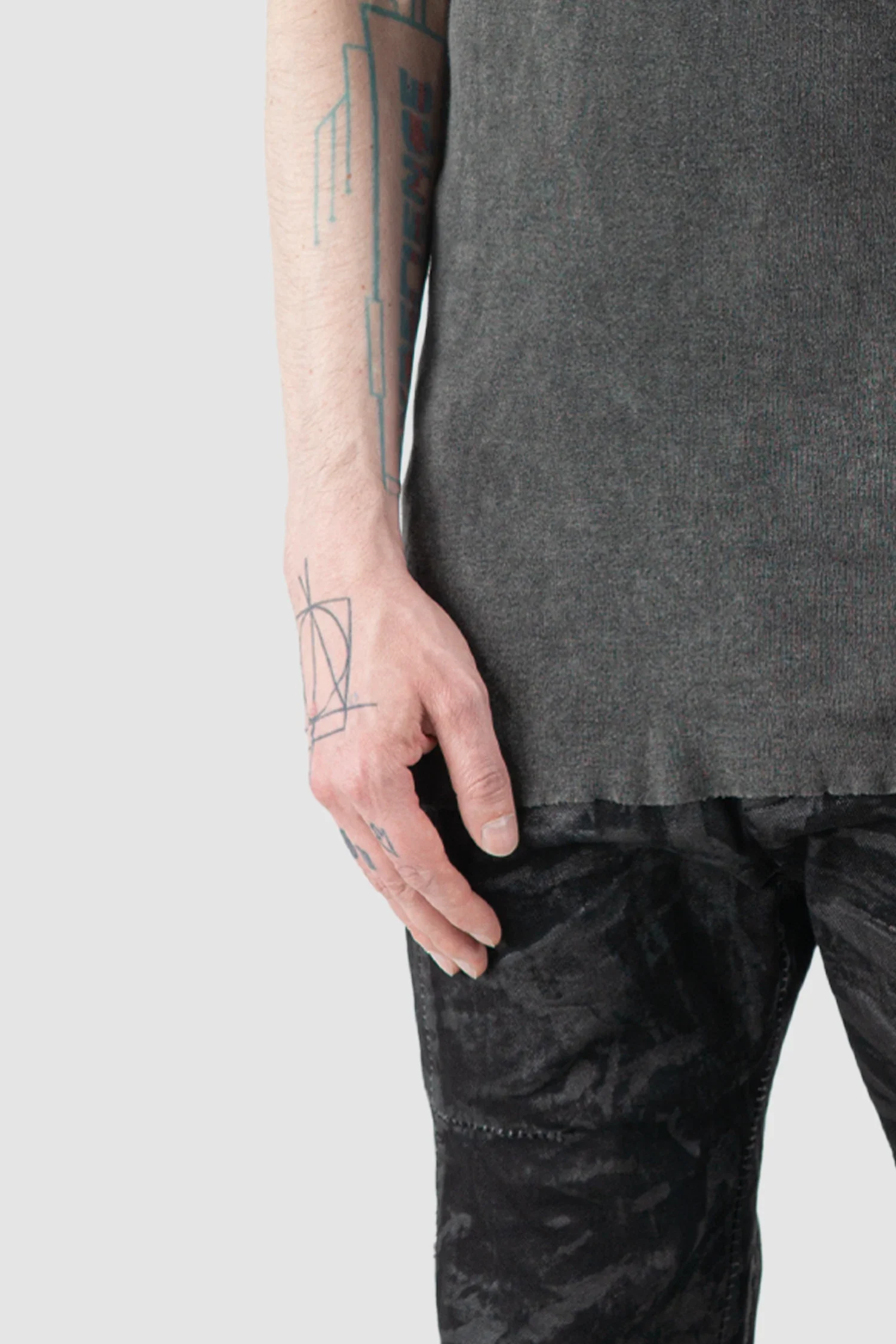 Grey Object Dyed Rib Cotton T-Shirt - Image 3