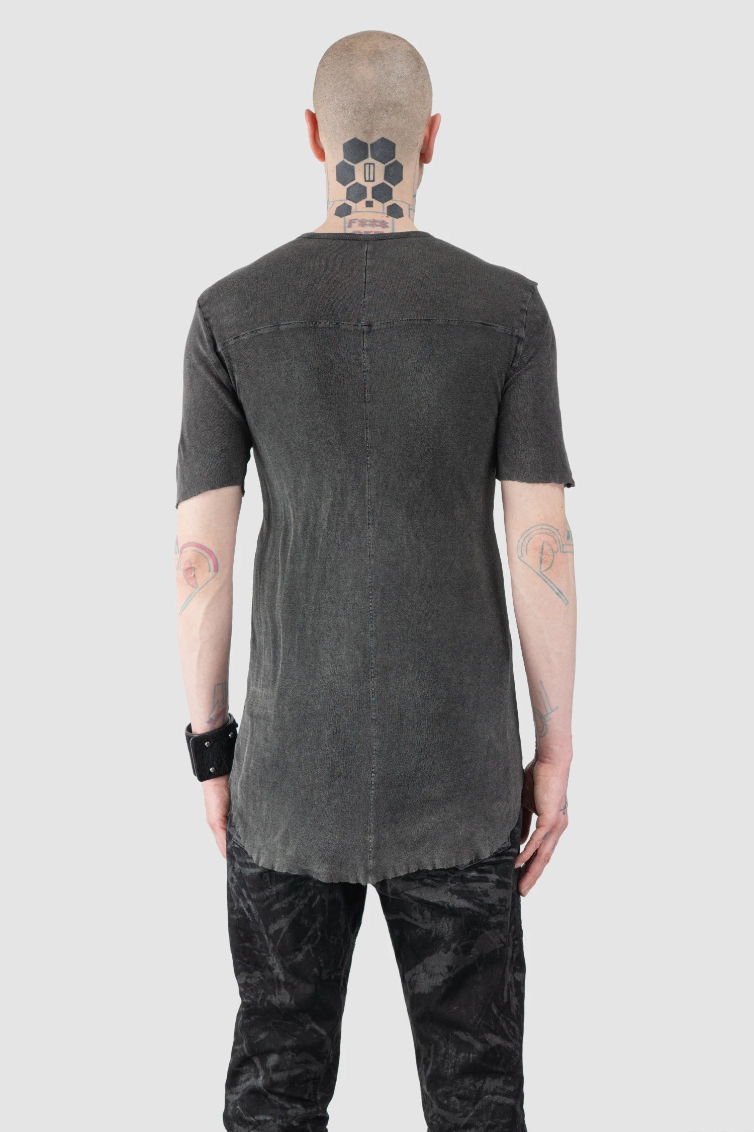 Grey Object Dyed Rib Cotton T-Shirt - Image 4