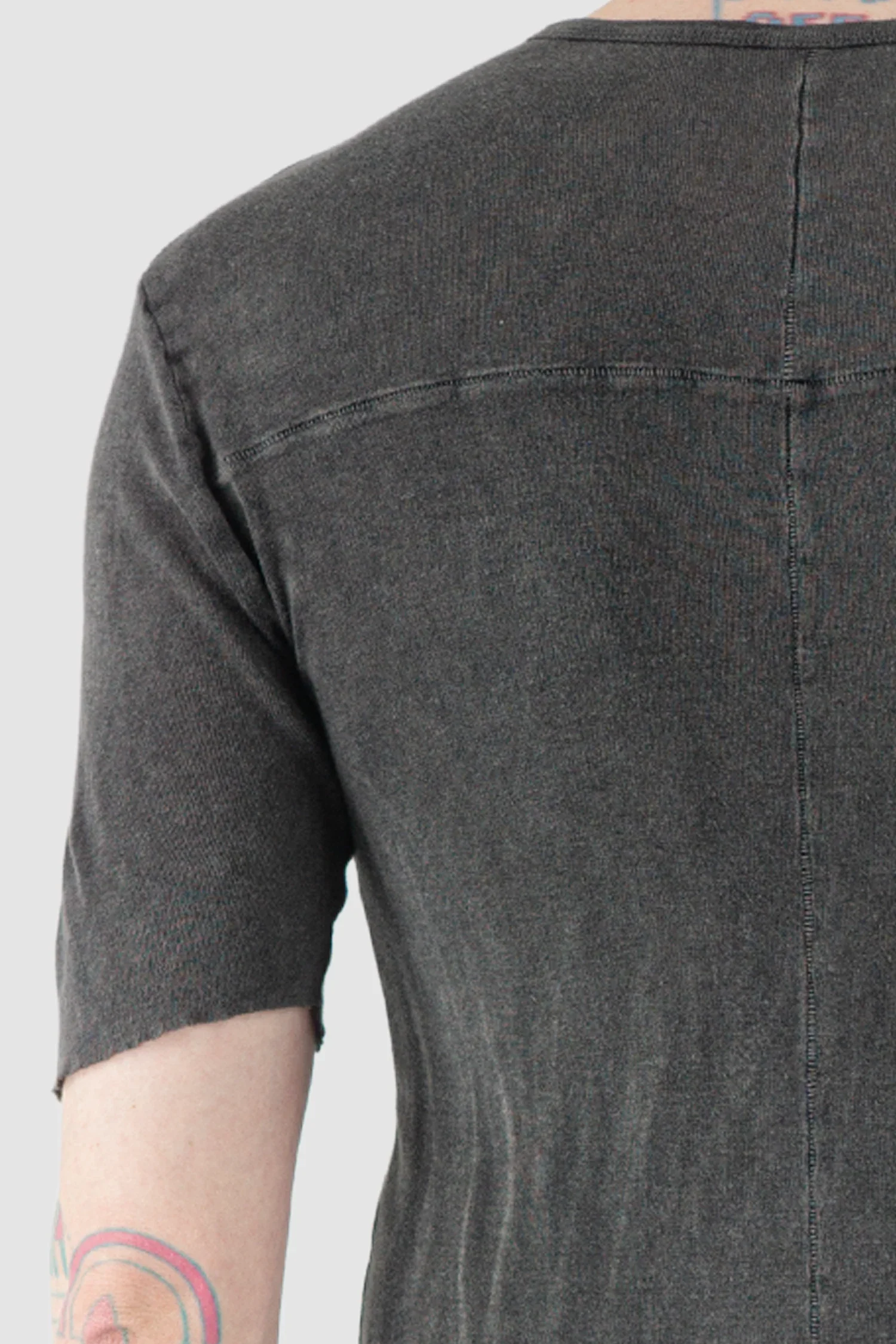 Grey Object Dyed Rib Cotton T-Shirt - Image 5