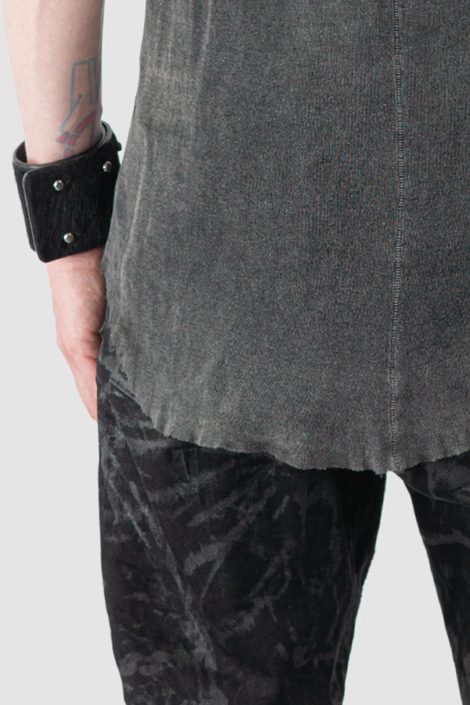 Grey Object Dyed Rib Cotton T-Shirt - Image 6