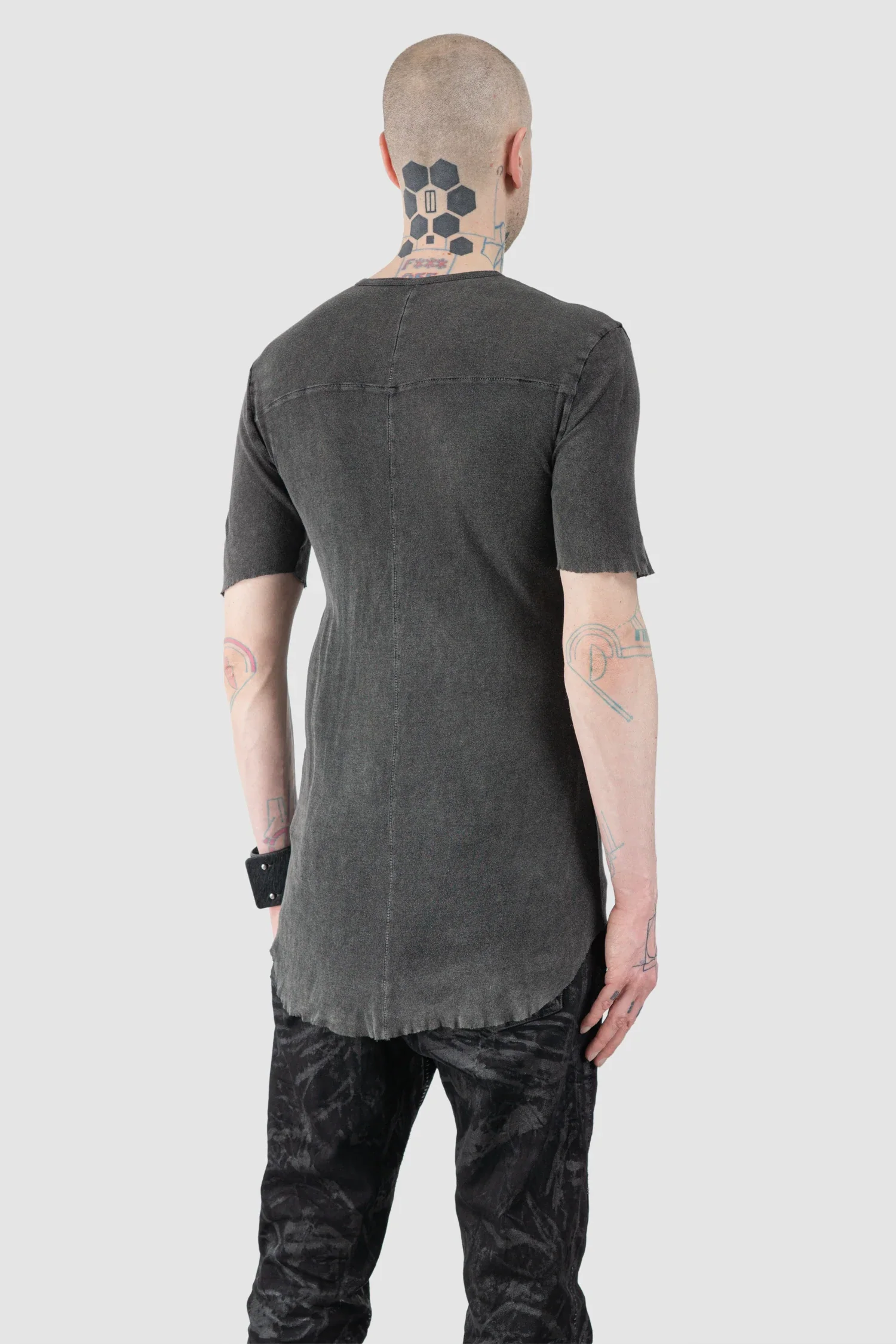 Grey Object Dyed Rib Cotton T-Shirt - Image 7