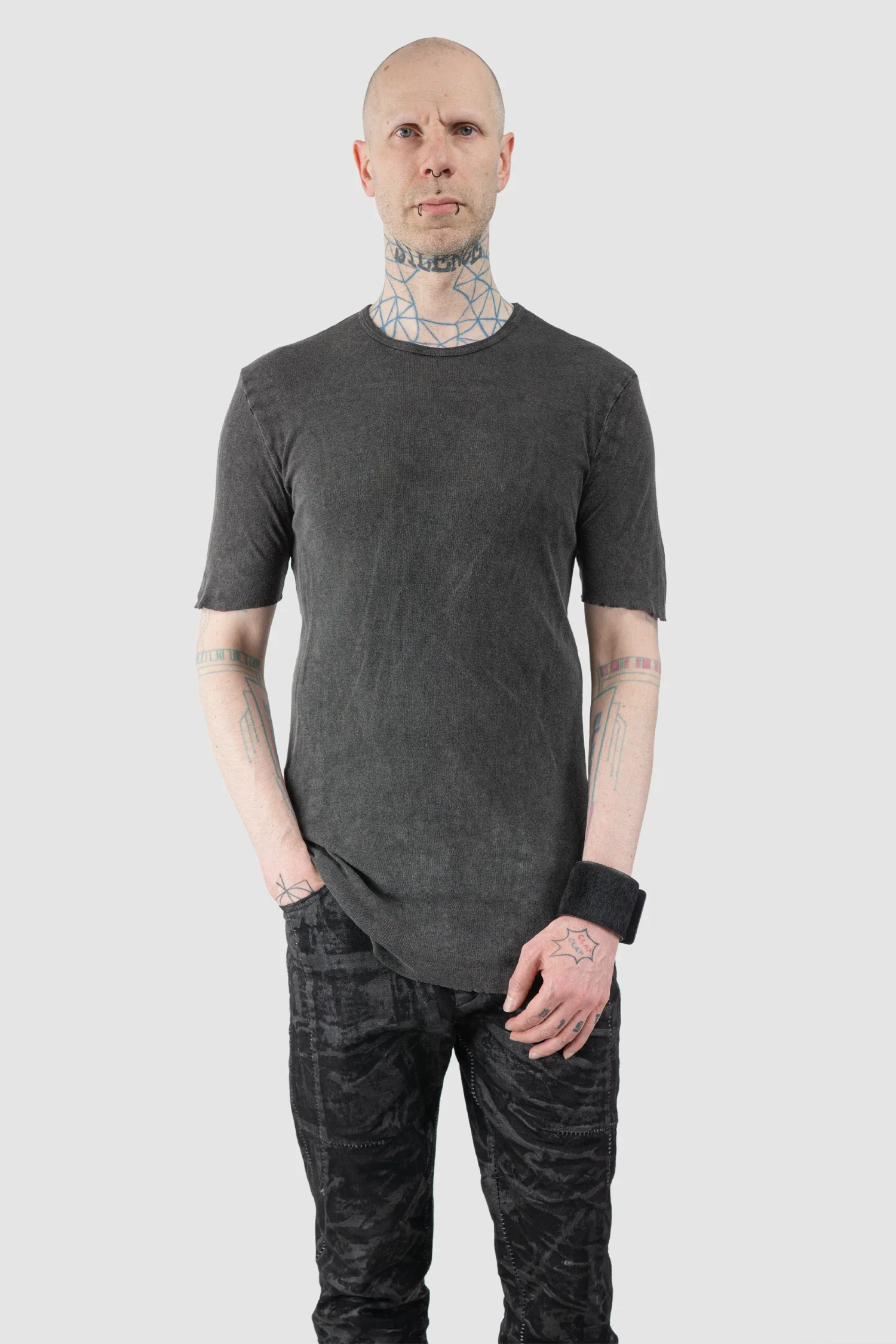 Grey Object Dyed Rib Cotton T-Shirt - Image 8