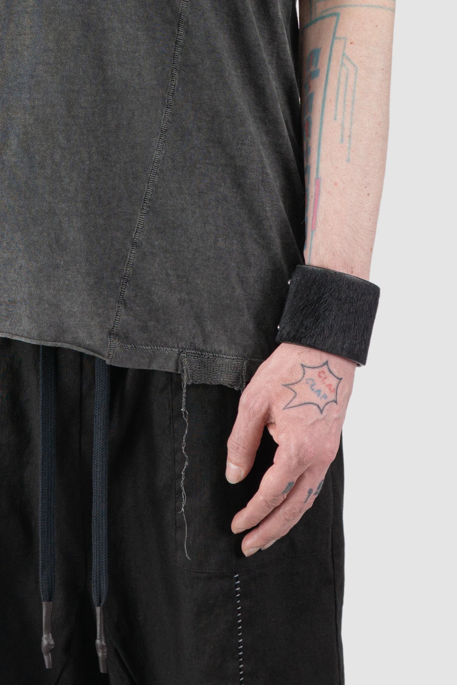 Grey Washed Cotton T-Shirt with Asymmetric Front Panel - Image 3