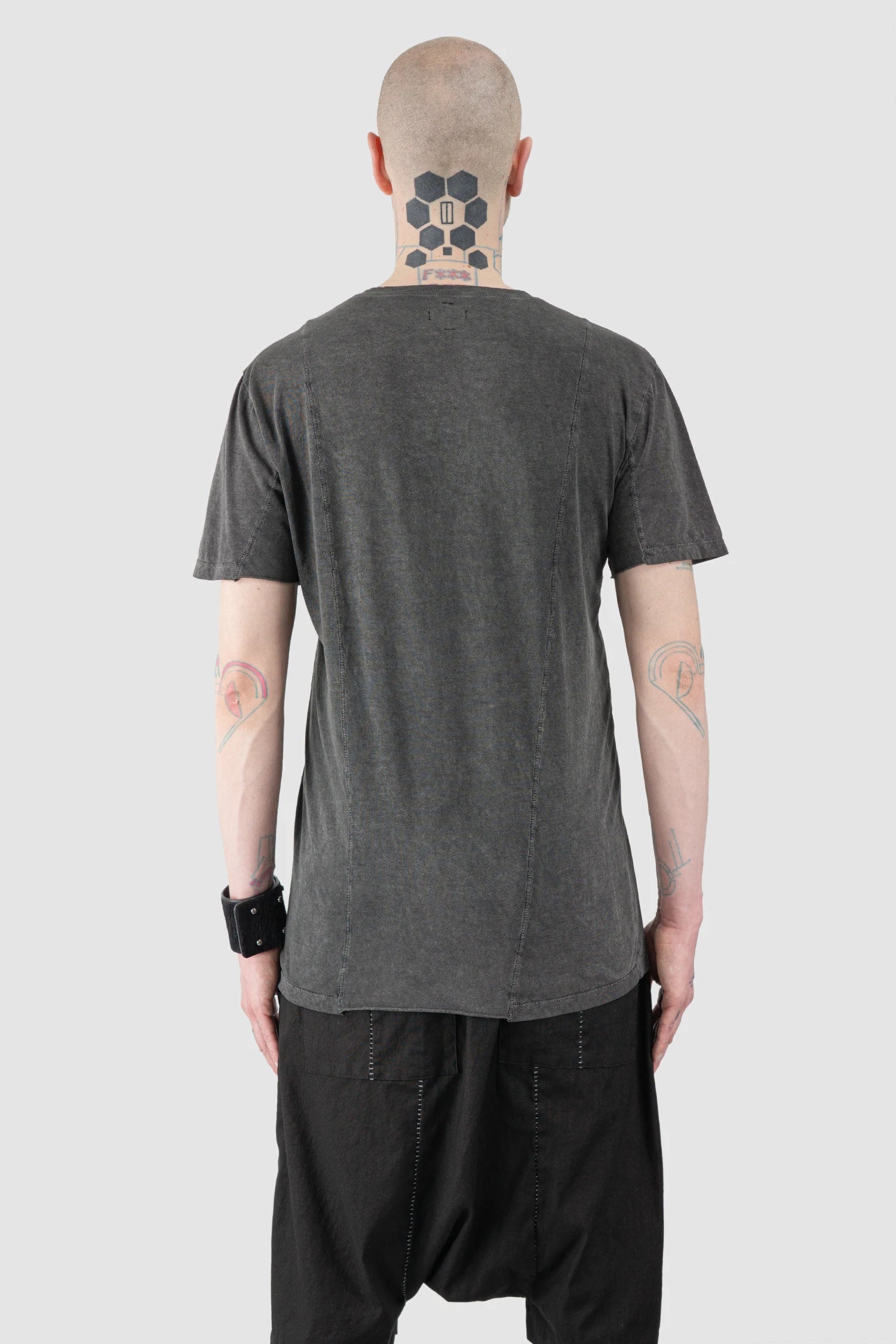 Grey Washed Cotton T-Shirt with Asymmetric Front Panel - Image 4