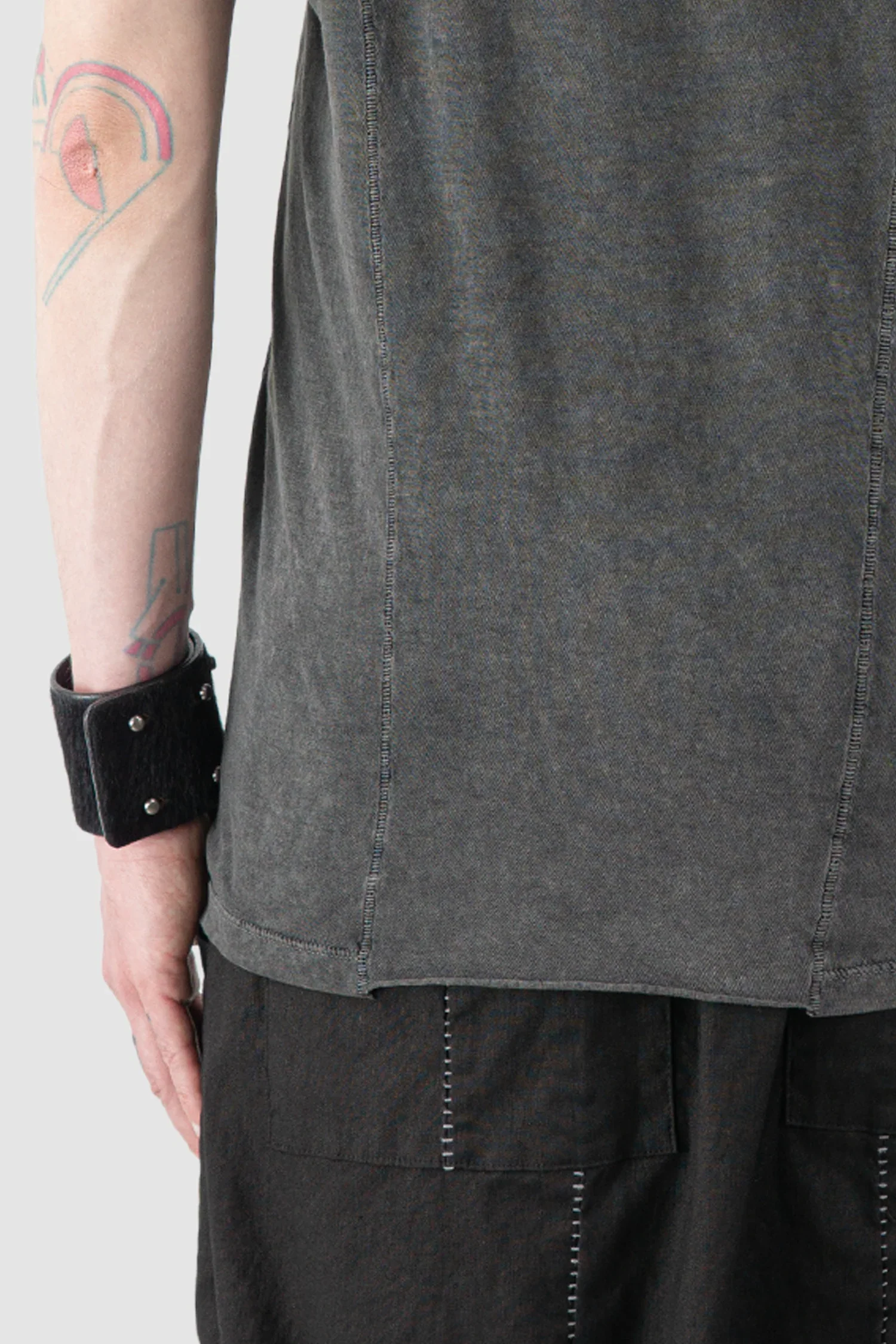 Grey Washed Cotton T-Shirt with Asymmetric Front Panel - Image 5