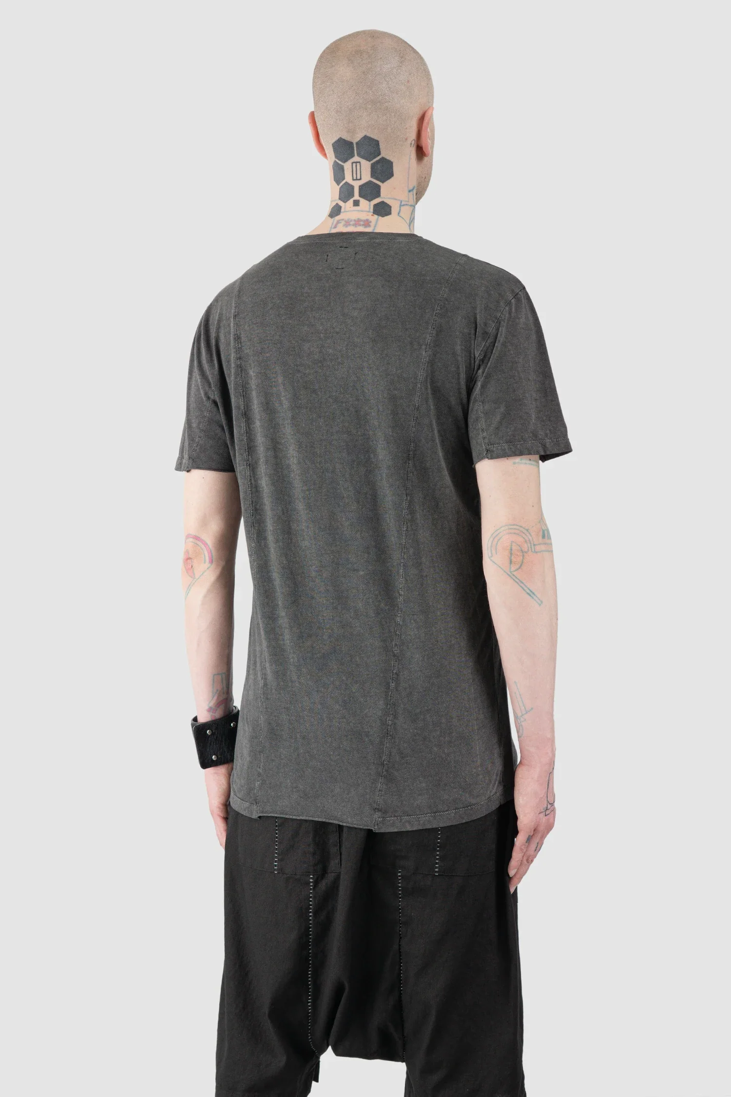 Grey Washed Cotton T-Shirt with Asymmetric Front Panel - Image 6