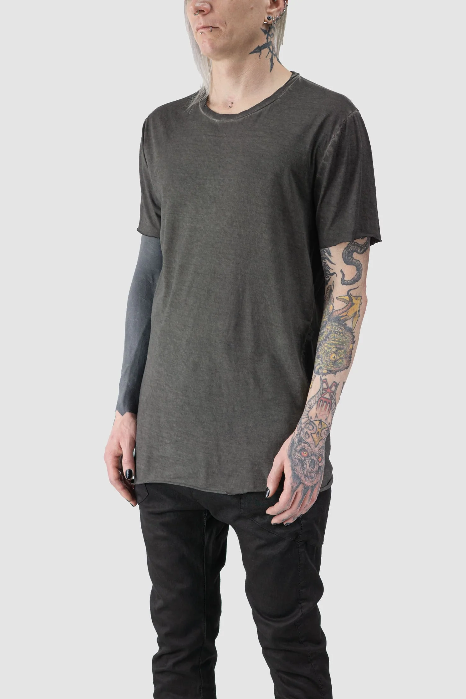 Grey Lightweight Washed Cotton Slim Fit T-Shirt - Image 2