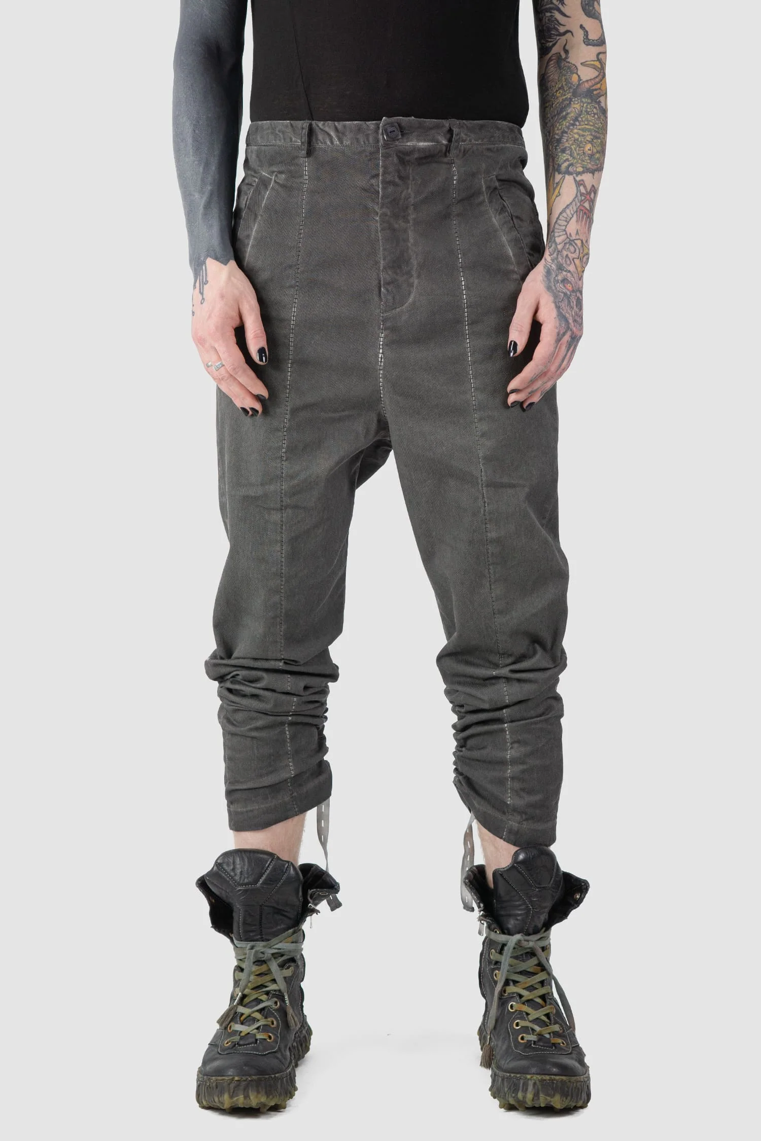 Grey Raffable Low Crotch Stretch Cotton Trousers - Image 3