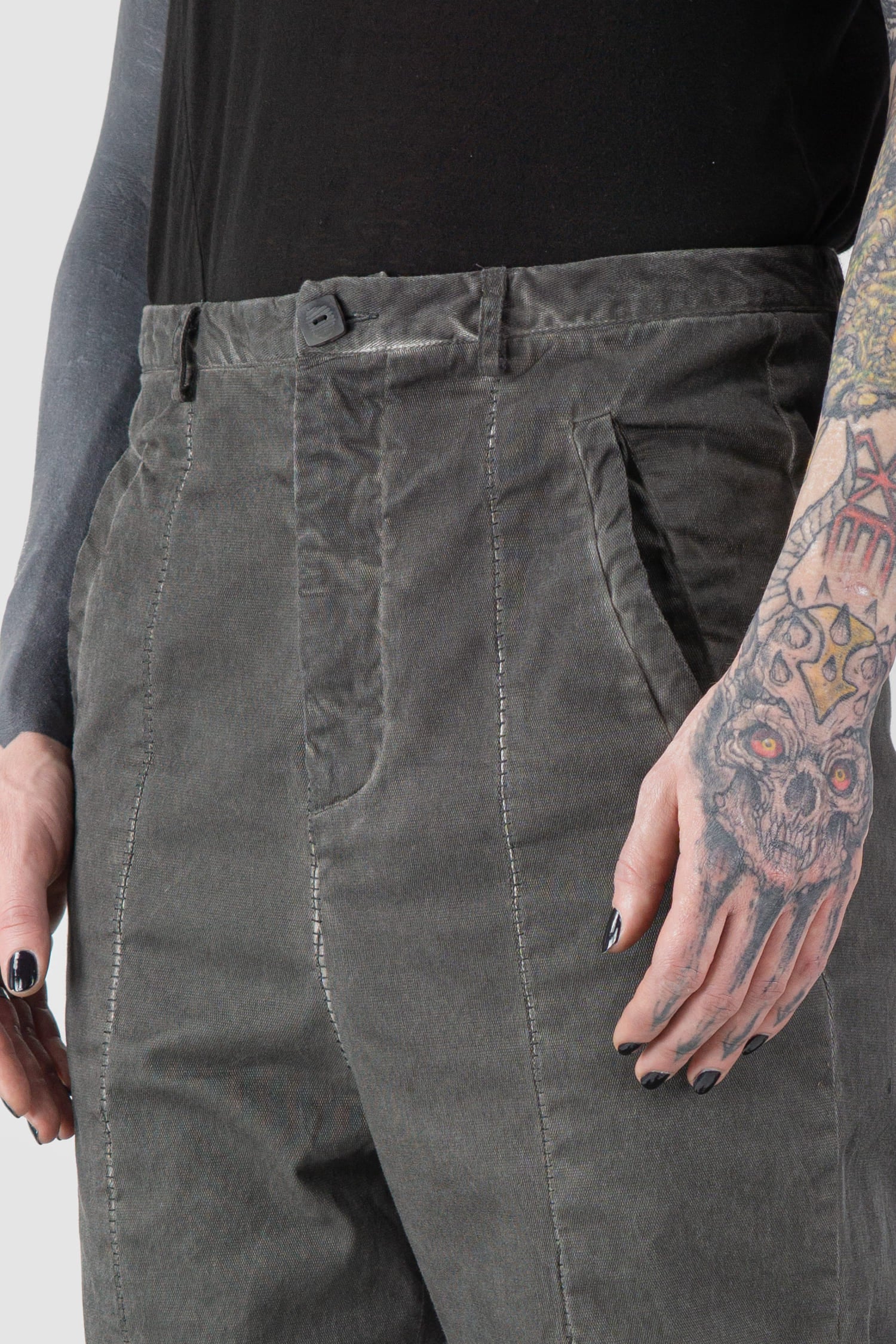 Grey Raffable Low Crotch Stretch Cotton Trousers - Image 5
