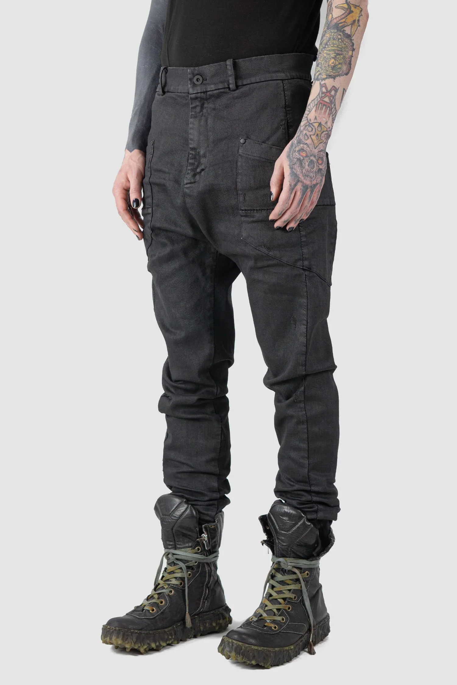 Black Waxed Low Crotch Stretch Denim Jeans - Image 2