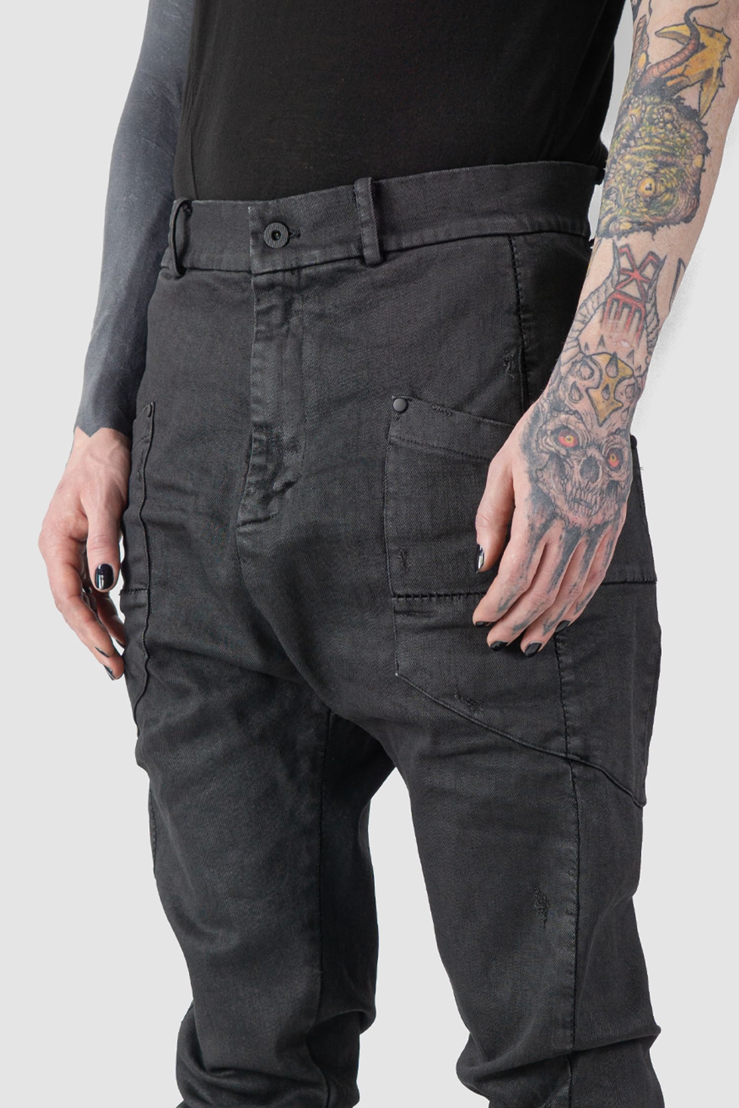 Black Waxed Low Crotch Stretch Denim Jeans - Image 3