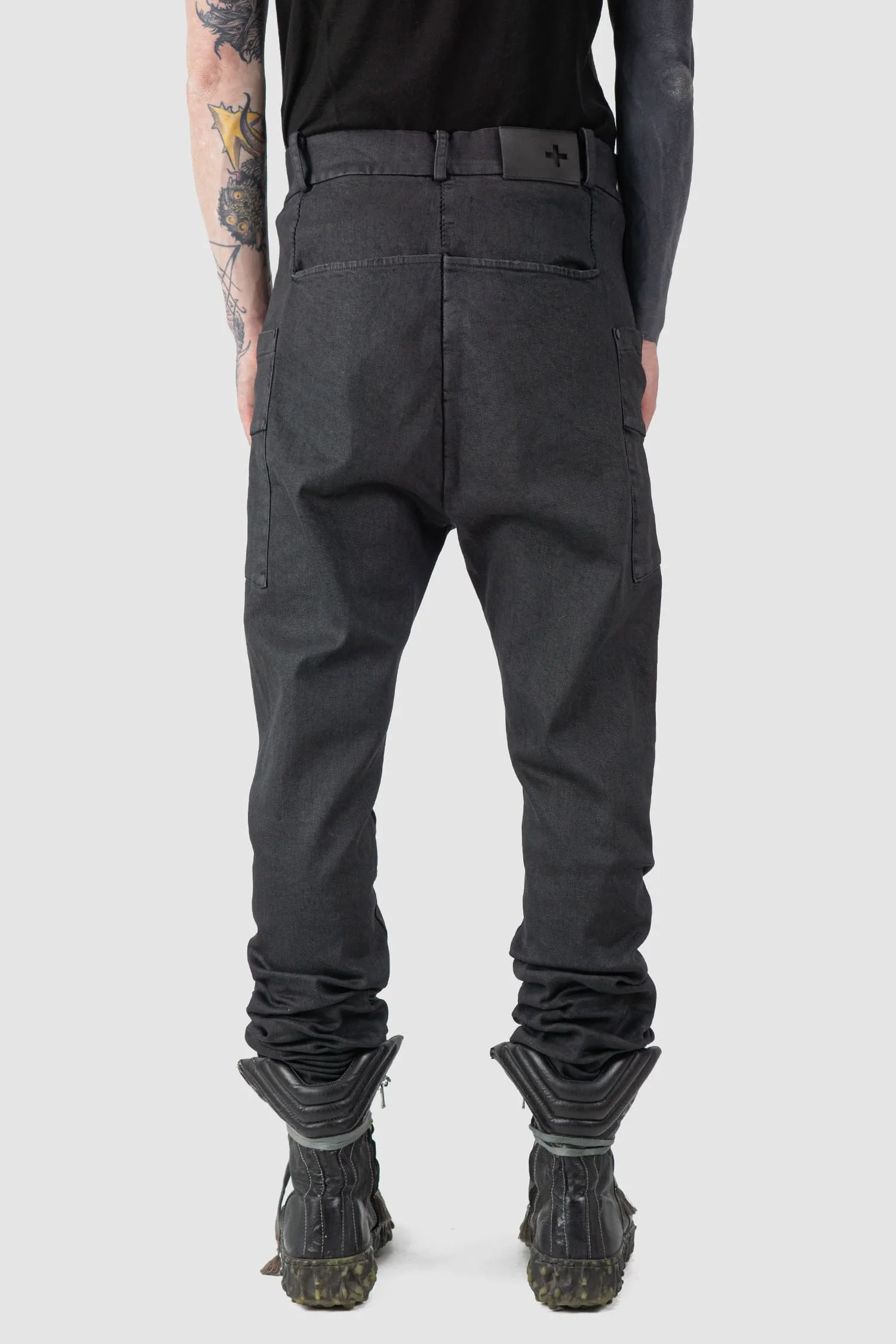 Black Waxed Low Crotch Stretch Denim Jeans - Image 4