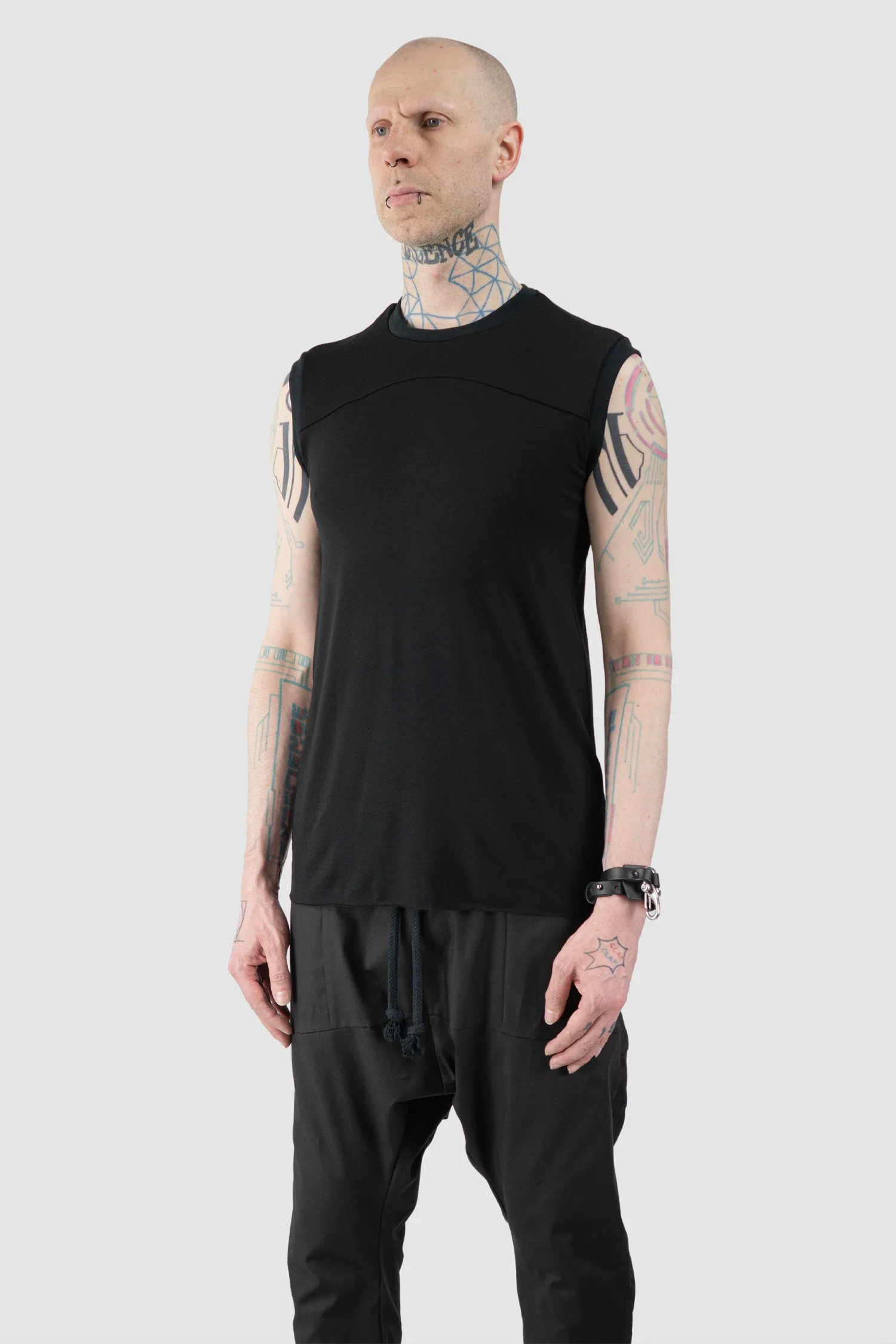 Black Viscose Blend Line Tank Top - Image 2
