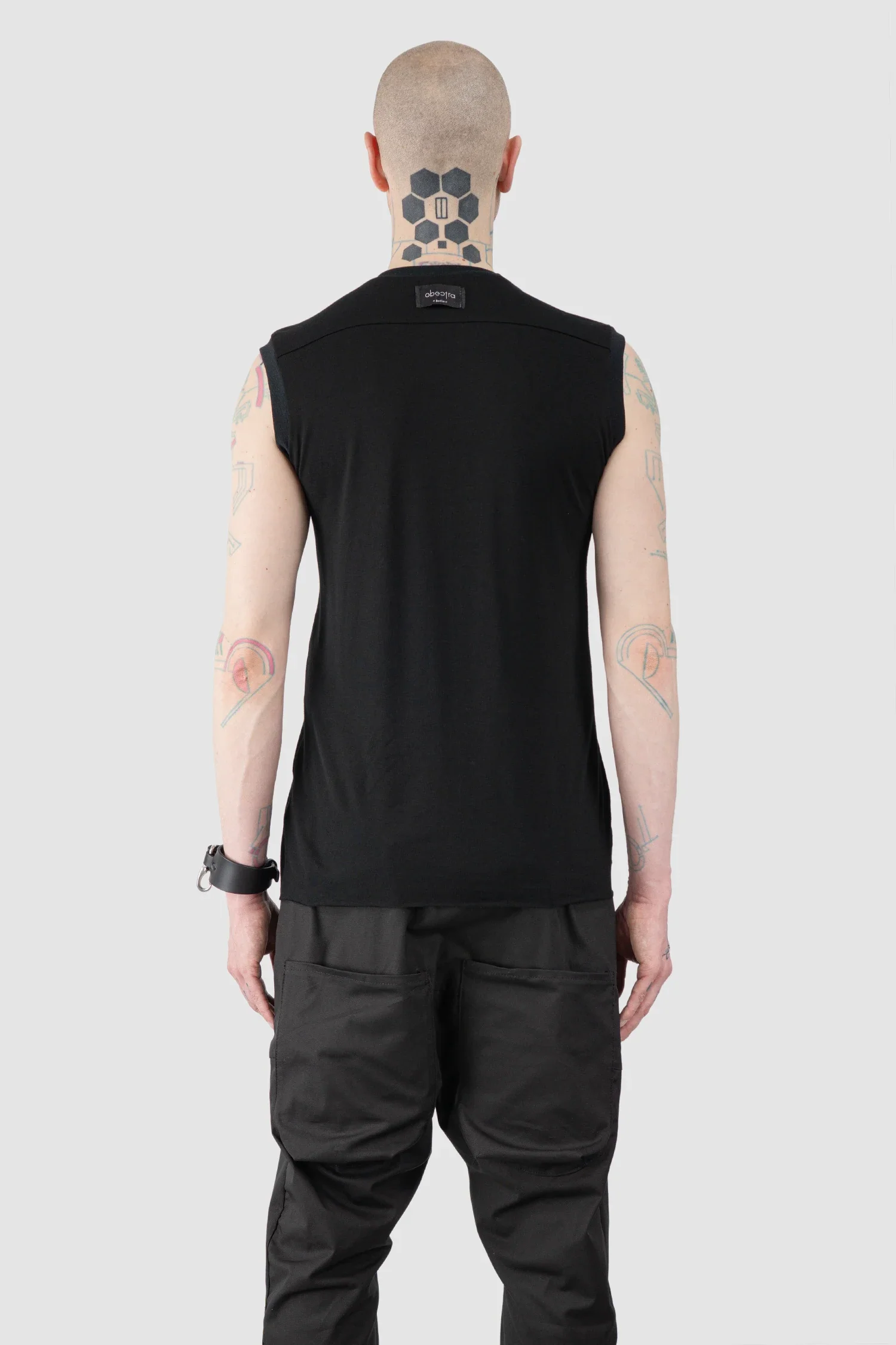 Black Viscose Blend Line Tank Top - Image 5