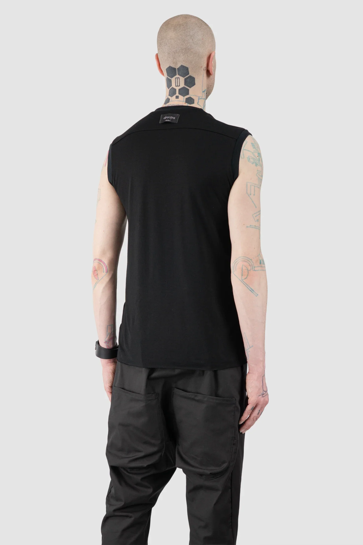 Black Viscose Blend Line Tank Top - Image 7
