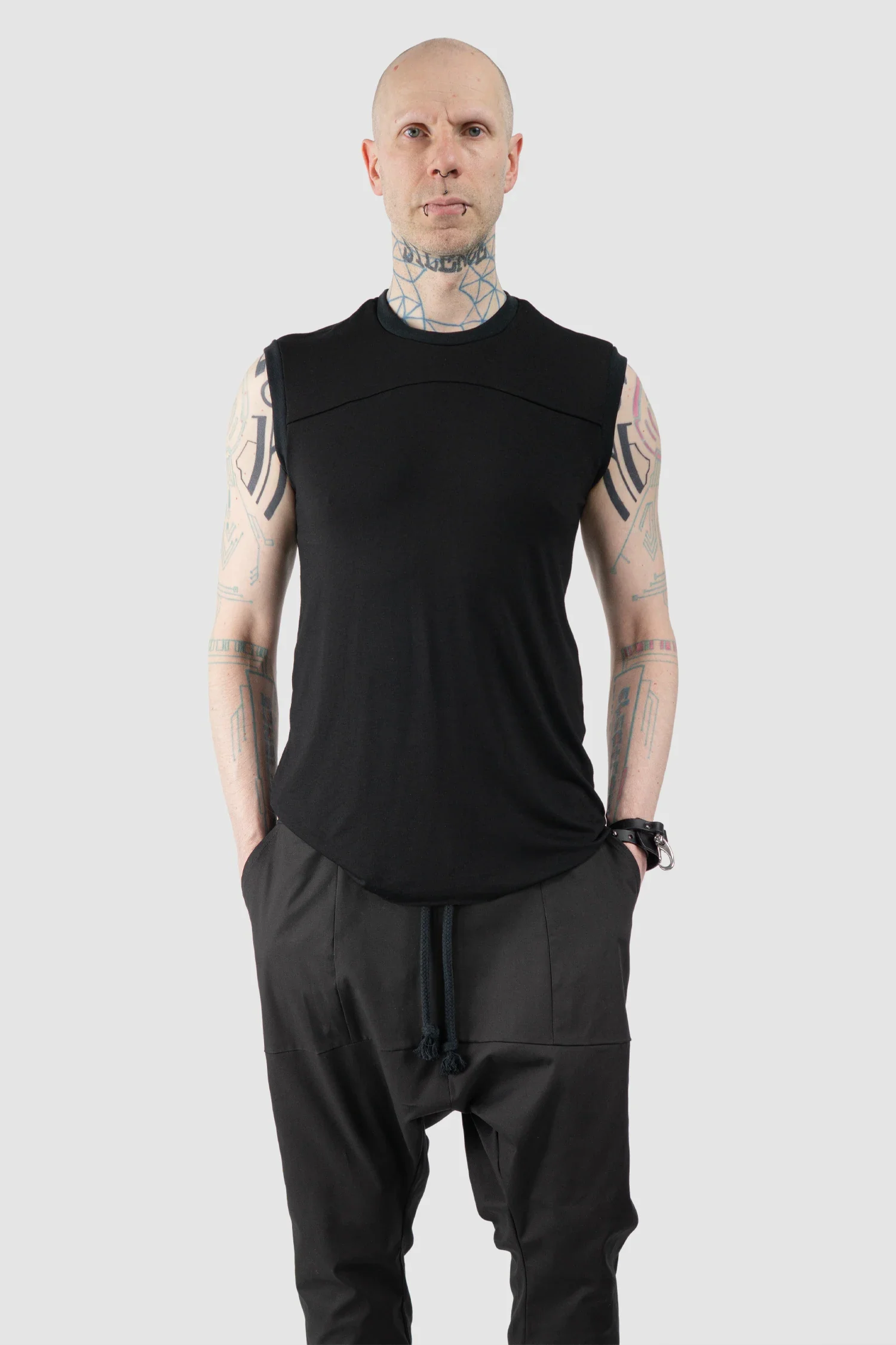 Black Viscose Blend Line Tank Top - Image 8