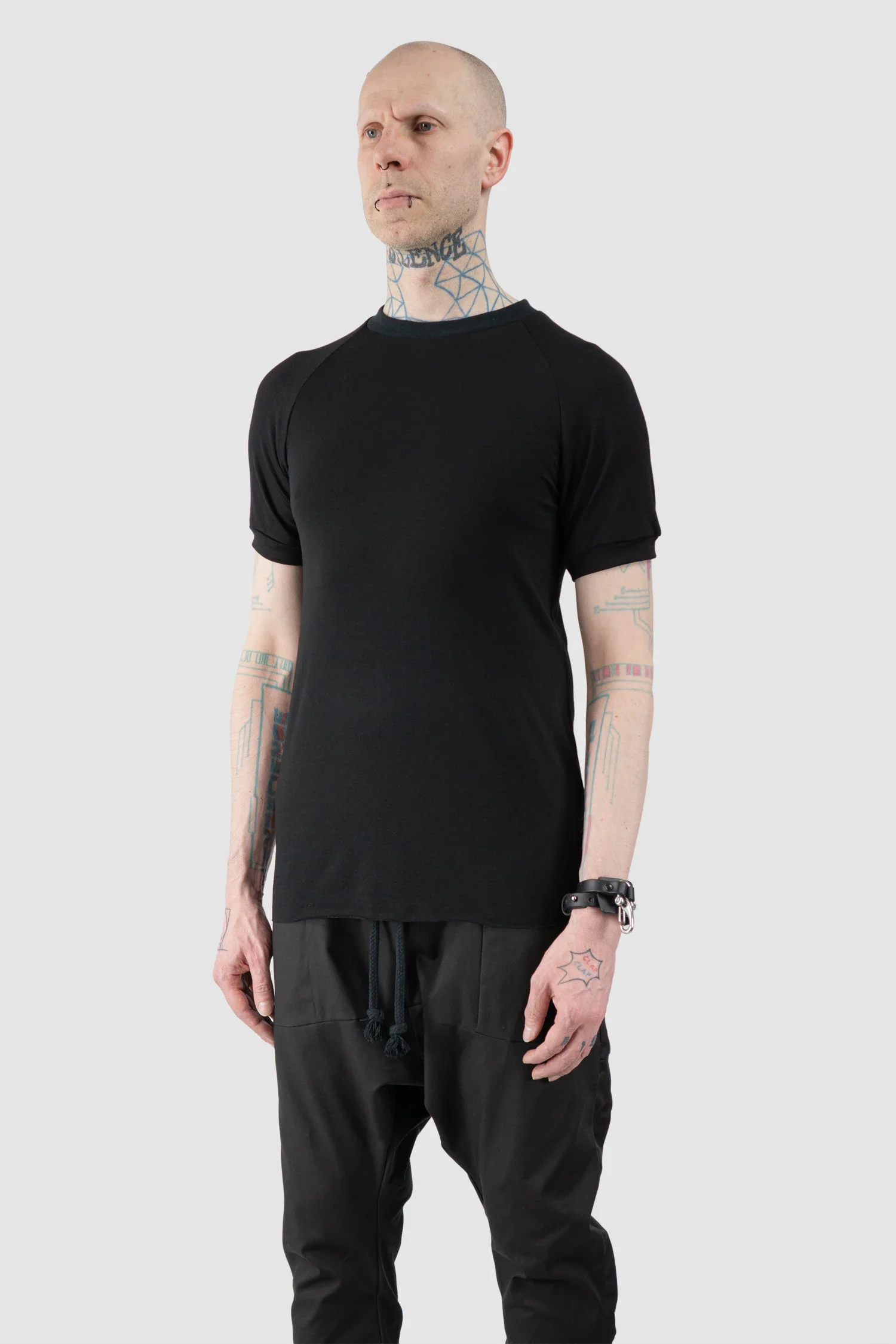 Black Viscose Blend Raglan T-Shirt - Image 2