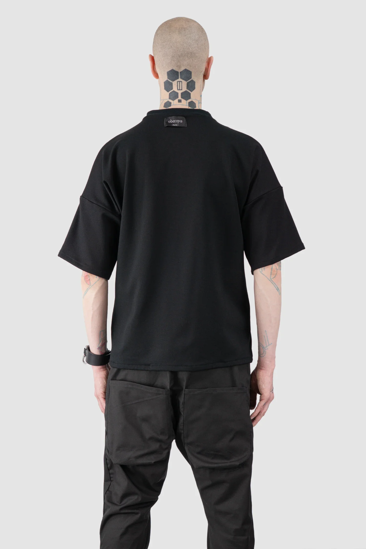 Black Oversized Shoulder Panel Viscose T-Shirt - Image 4