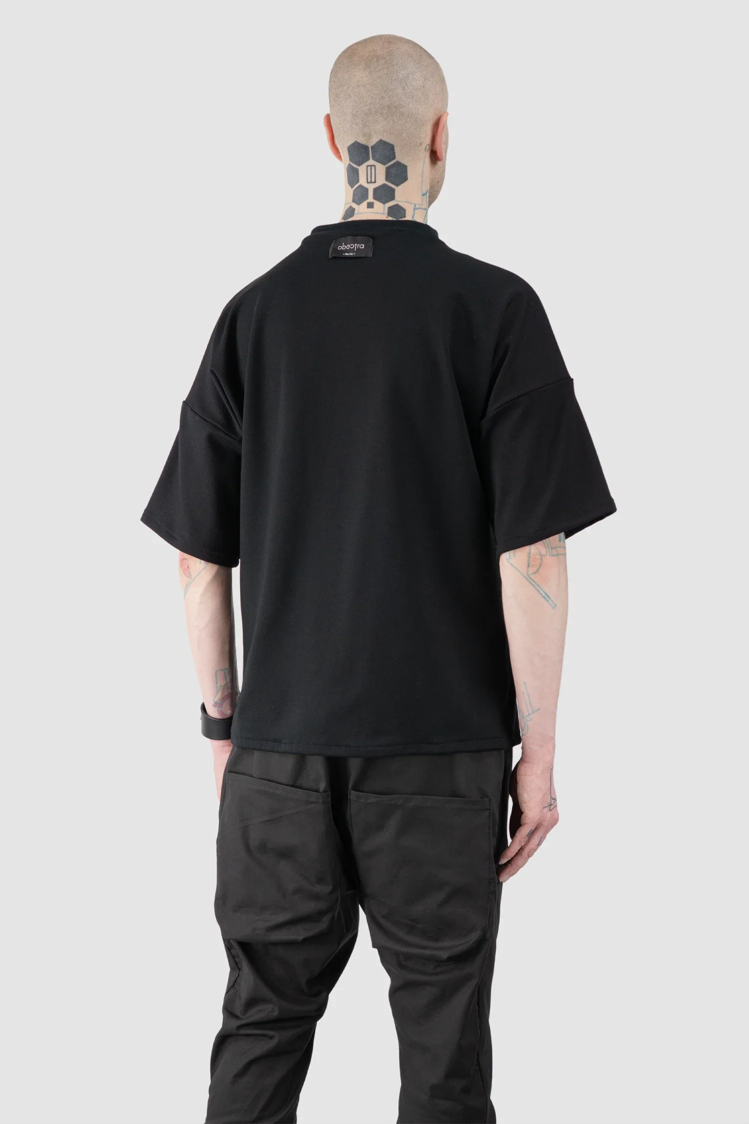 Black Oversized Shoulder Panel Viscose T-Shirt - Image 6