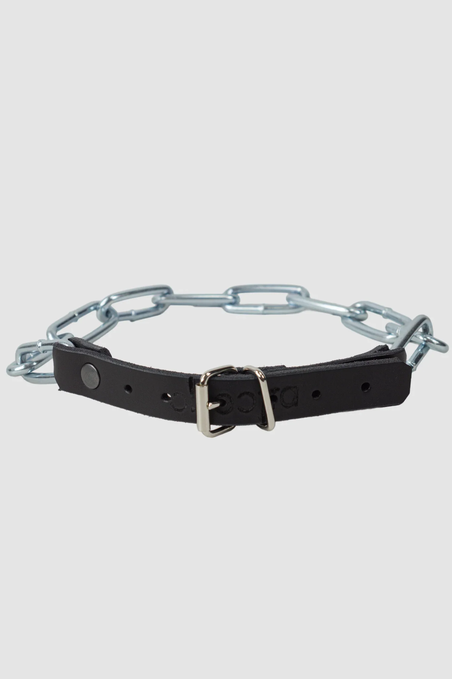 Silver Chain Choker with Leather Buckle - Image 4