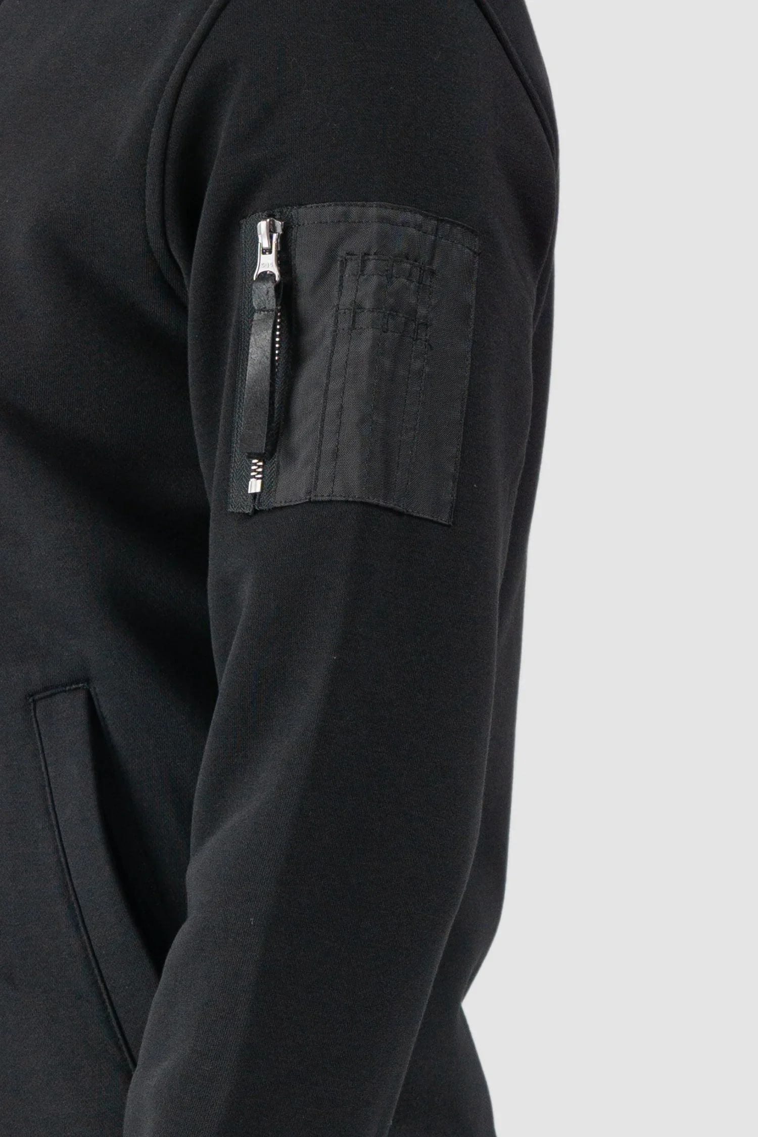 Black Stretch Cotton Blend Bomber Jacket - Image 3