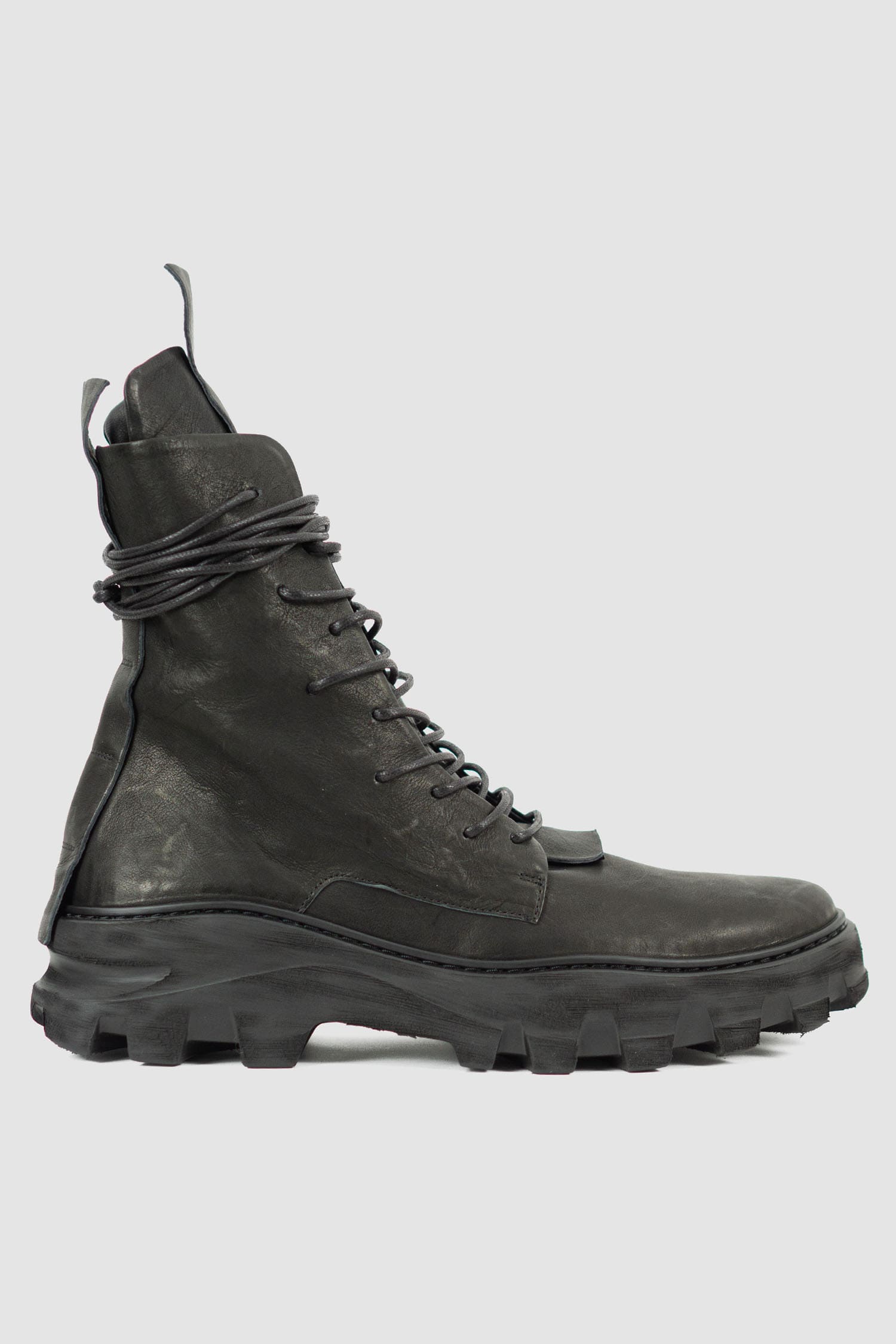 Black Chunky High Top Tractor Leather Boots - Image 5