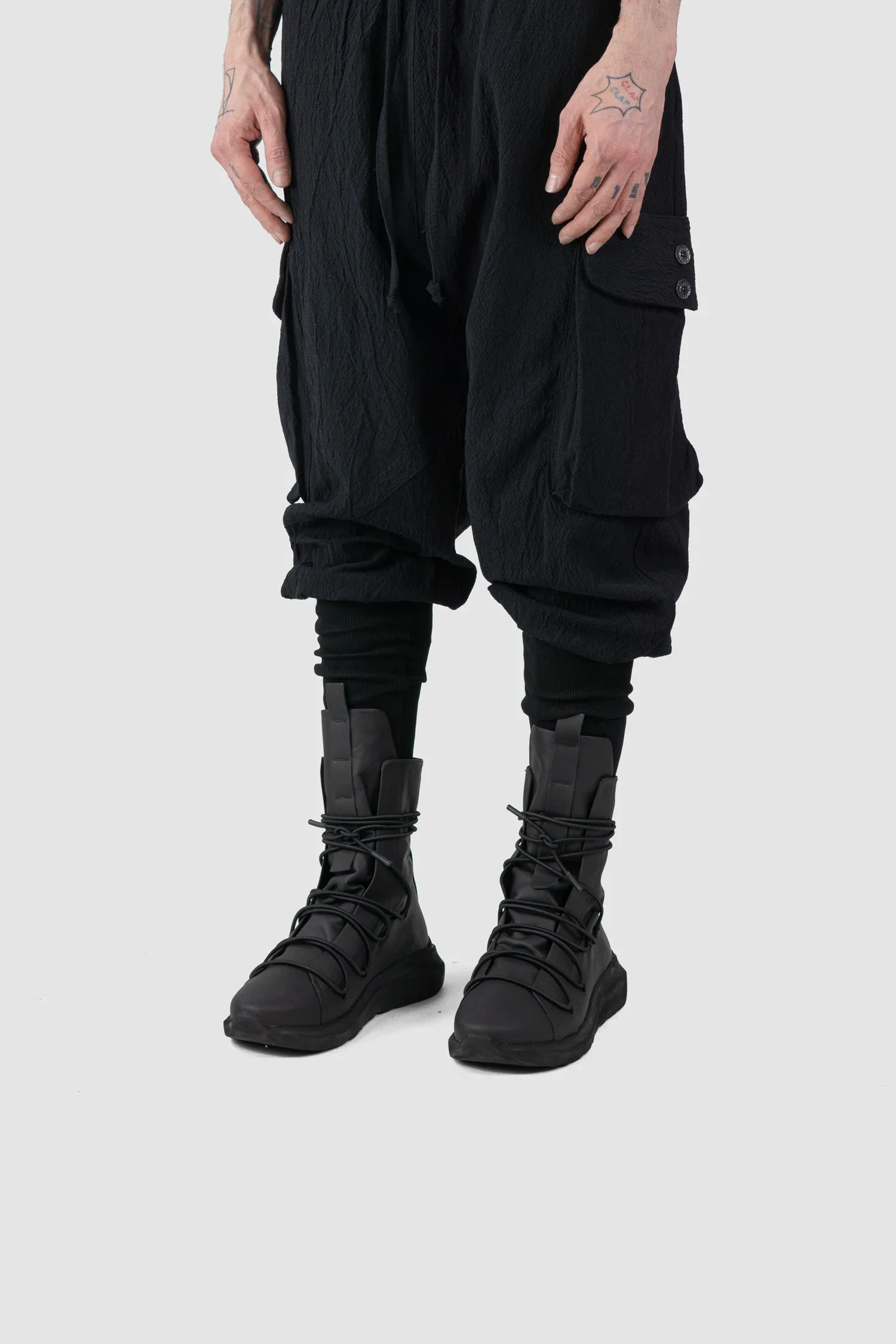 Black Matte Calf Leather All-Over Lacing Sock Sneakers - Image 9