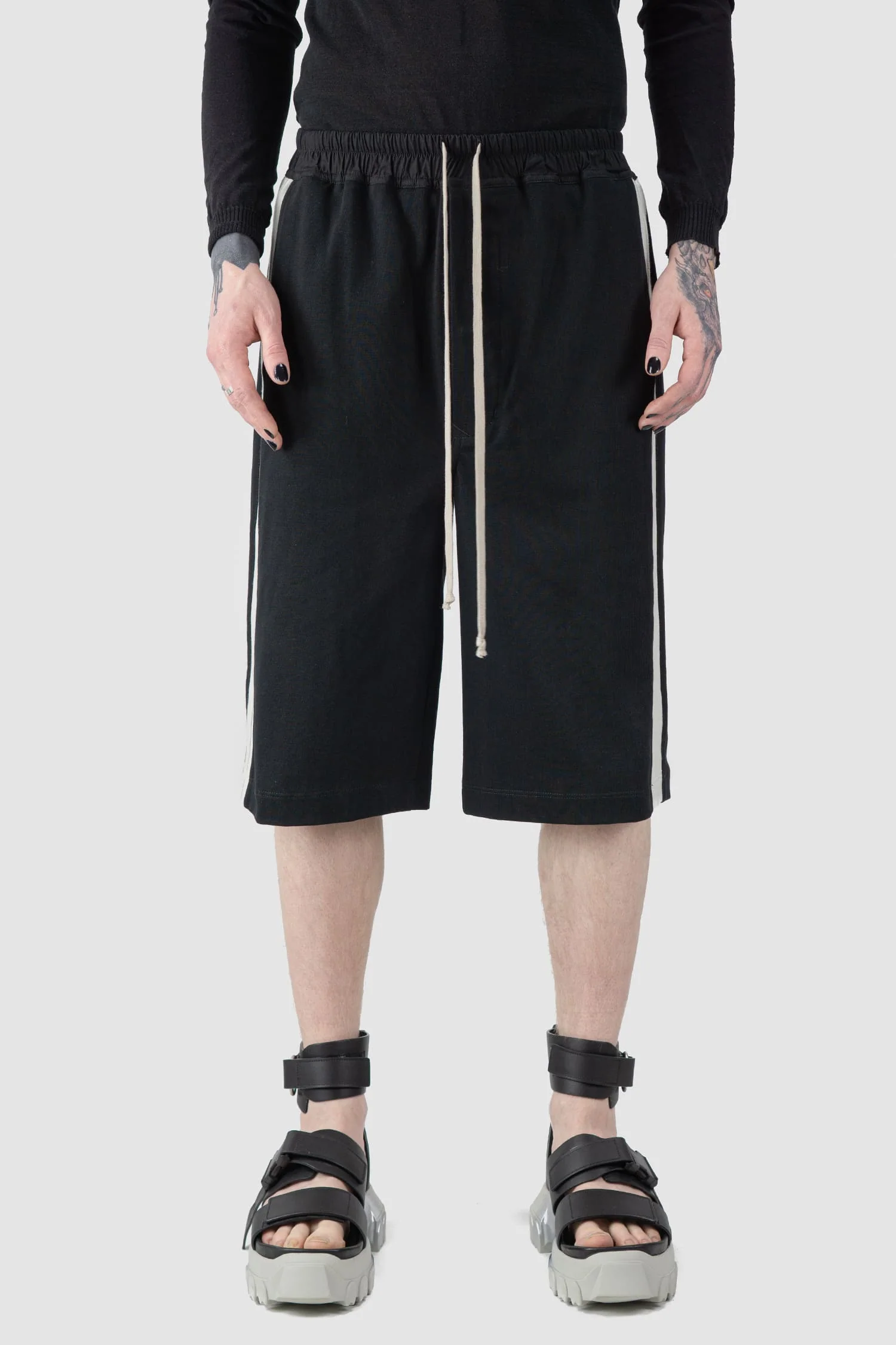 Rick Owens - Karloff Drawstring Cotton Shorts with Side Stripes
