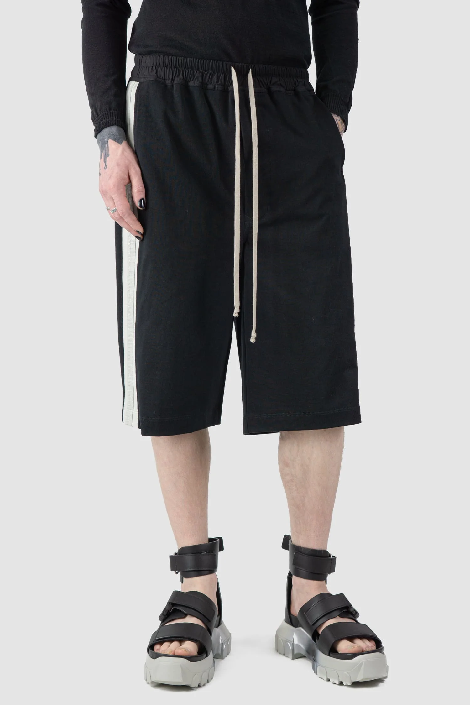 Rick Owens - Karloff Drawstring Cotton Shorts with Side Stripes - Image 6