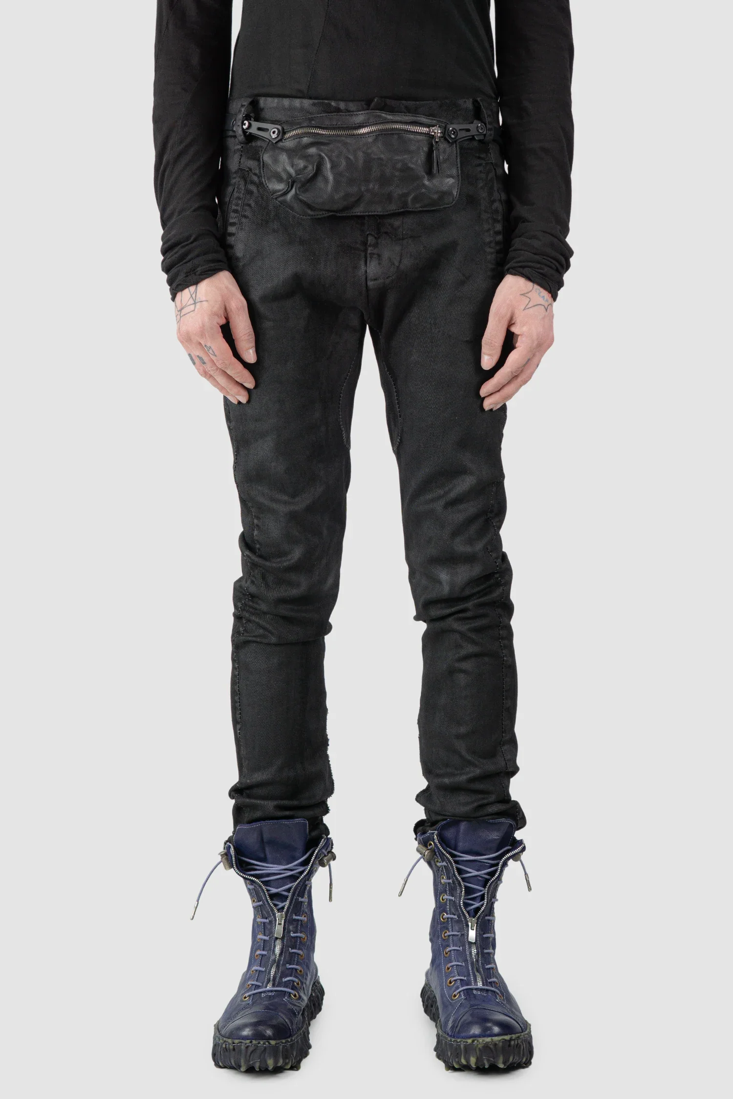 Black Adjustable Belt Leather Pouch with Zipper - Image 2
