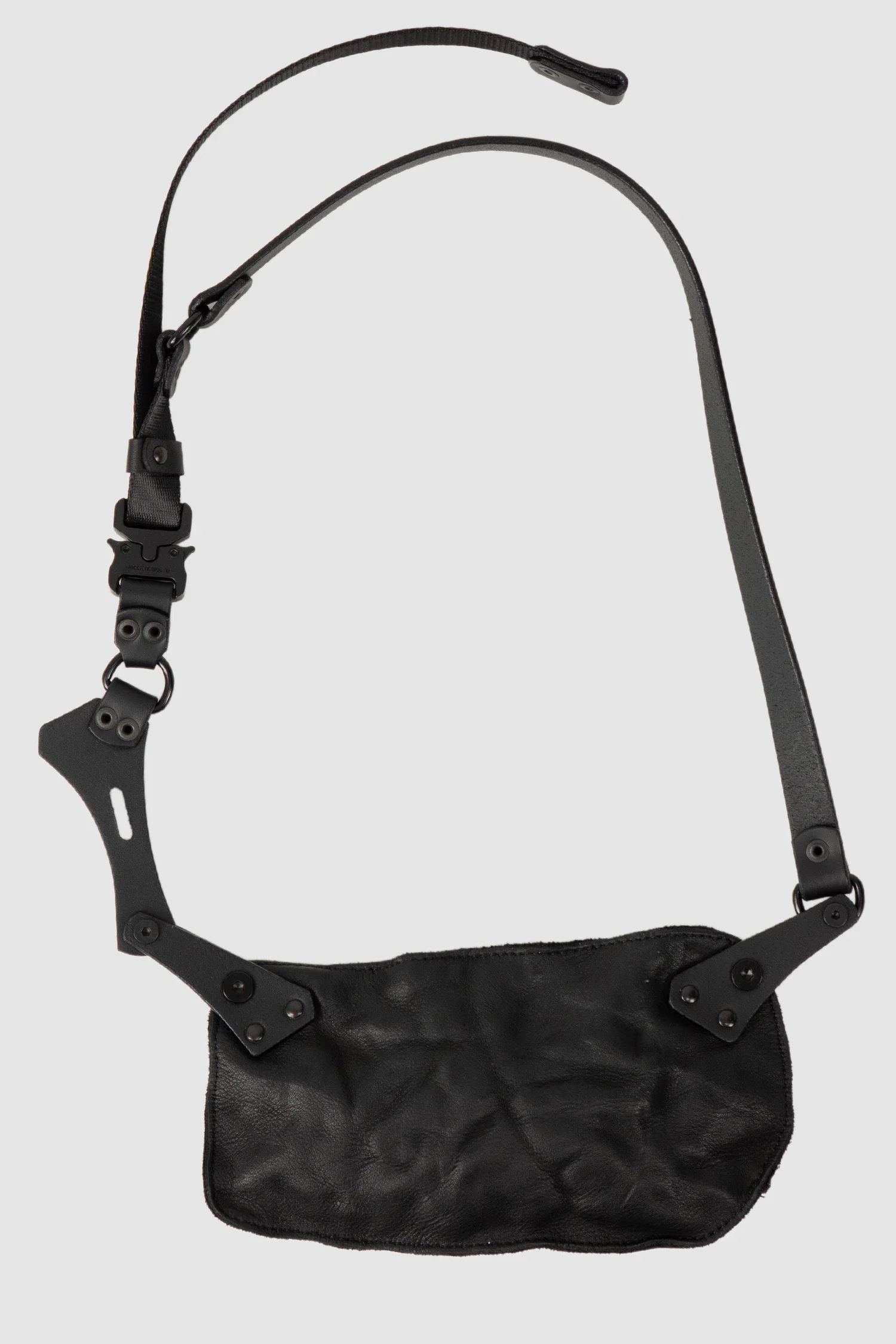 Black Adjustable Belt Leather Pouch with Zipper - Image 4