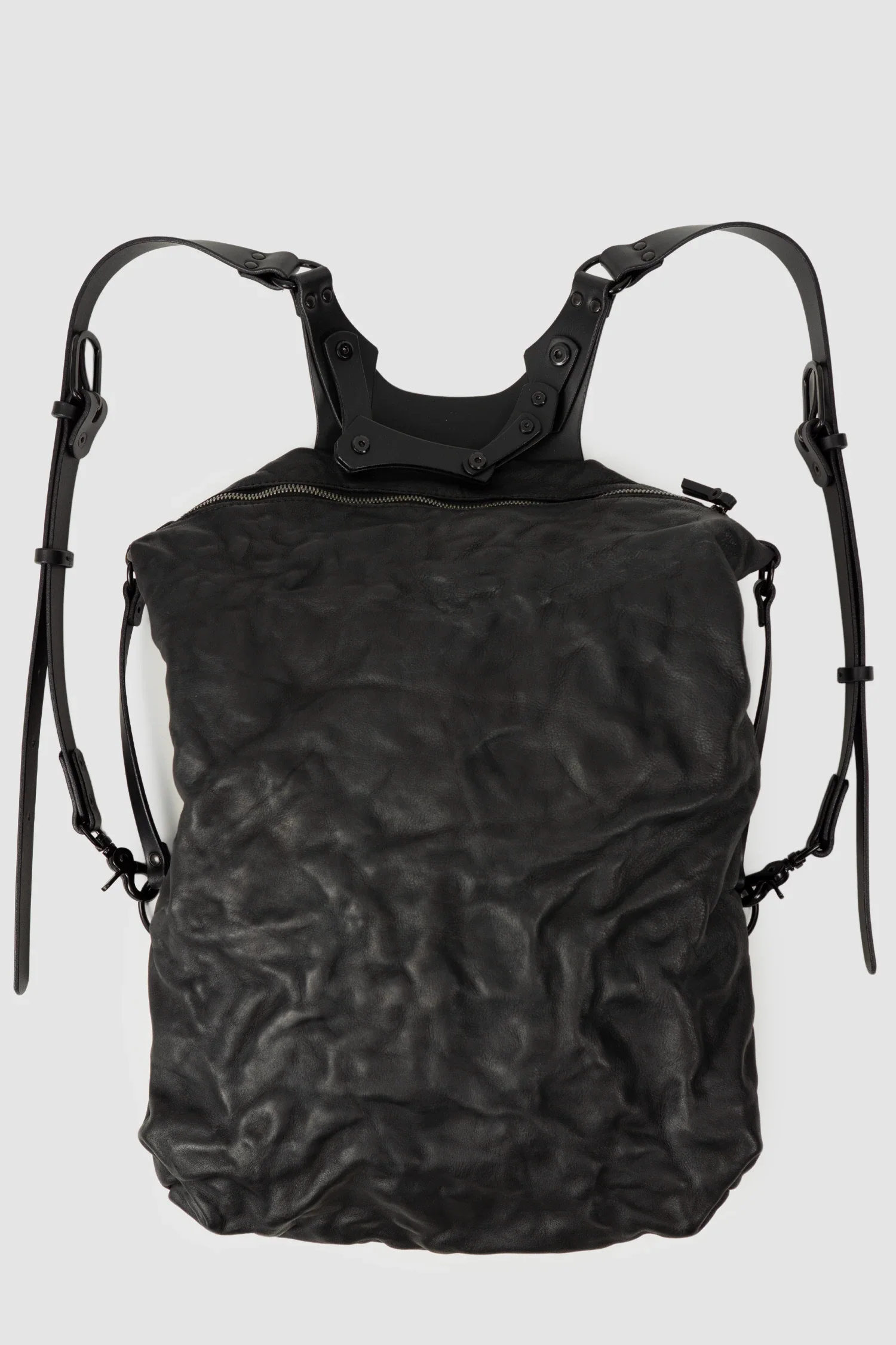 Black Crinkled Leather Backpack