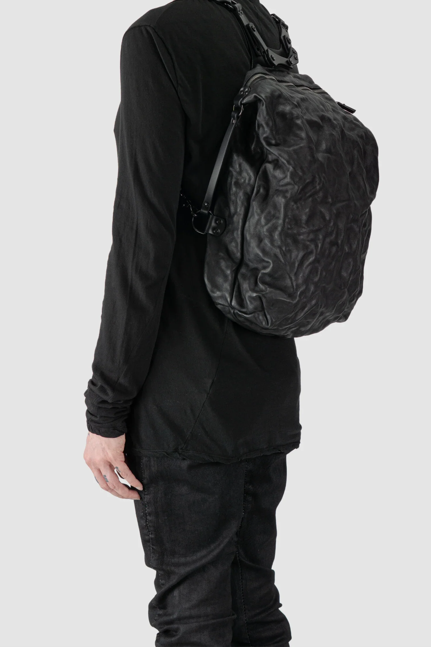 Black Crinkled Leather Backpack - Image 3