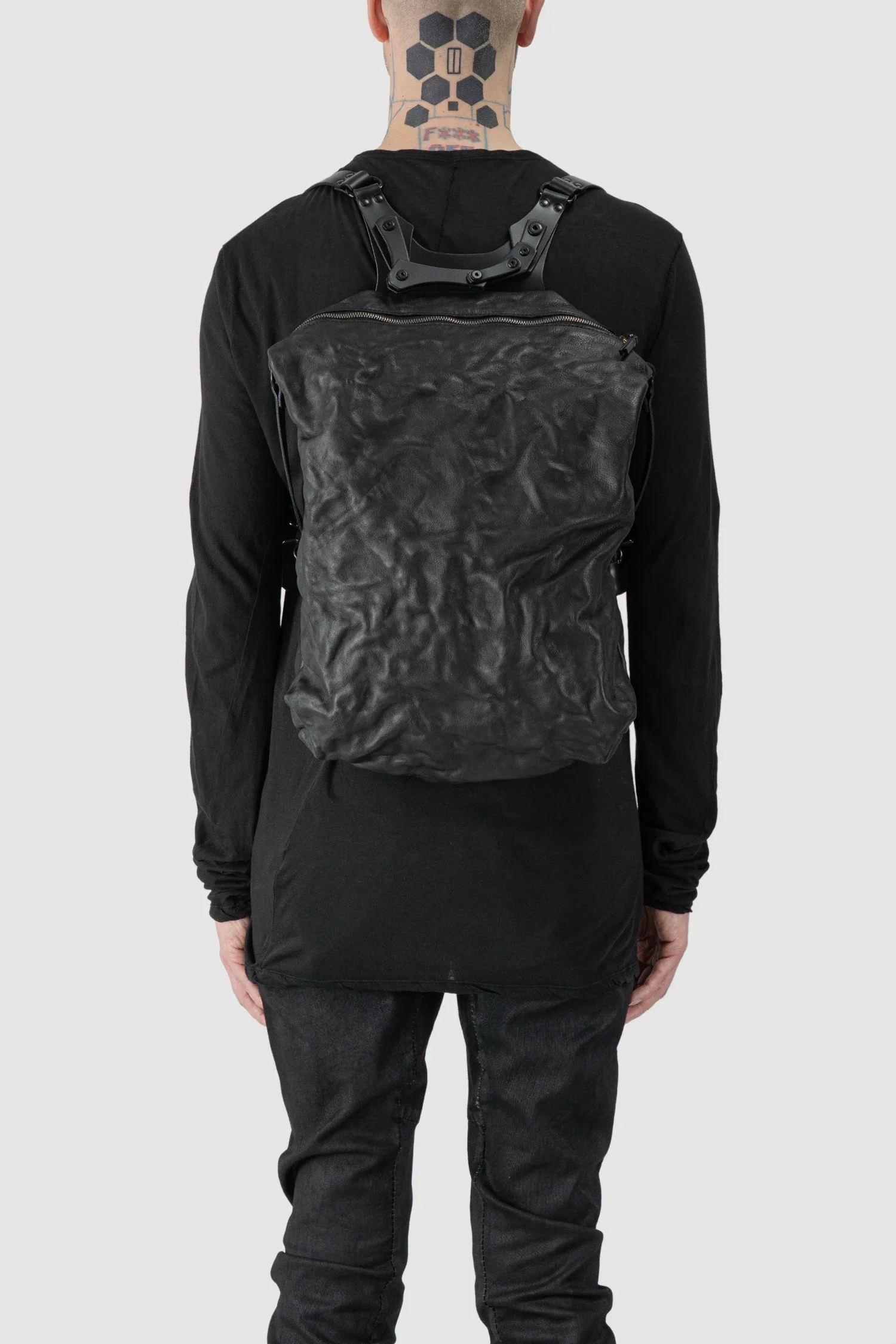 Black Crinkled Leather Backpack - Image 4