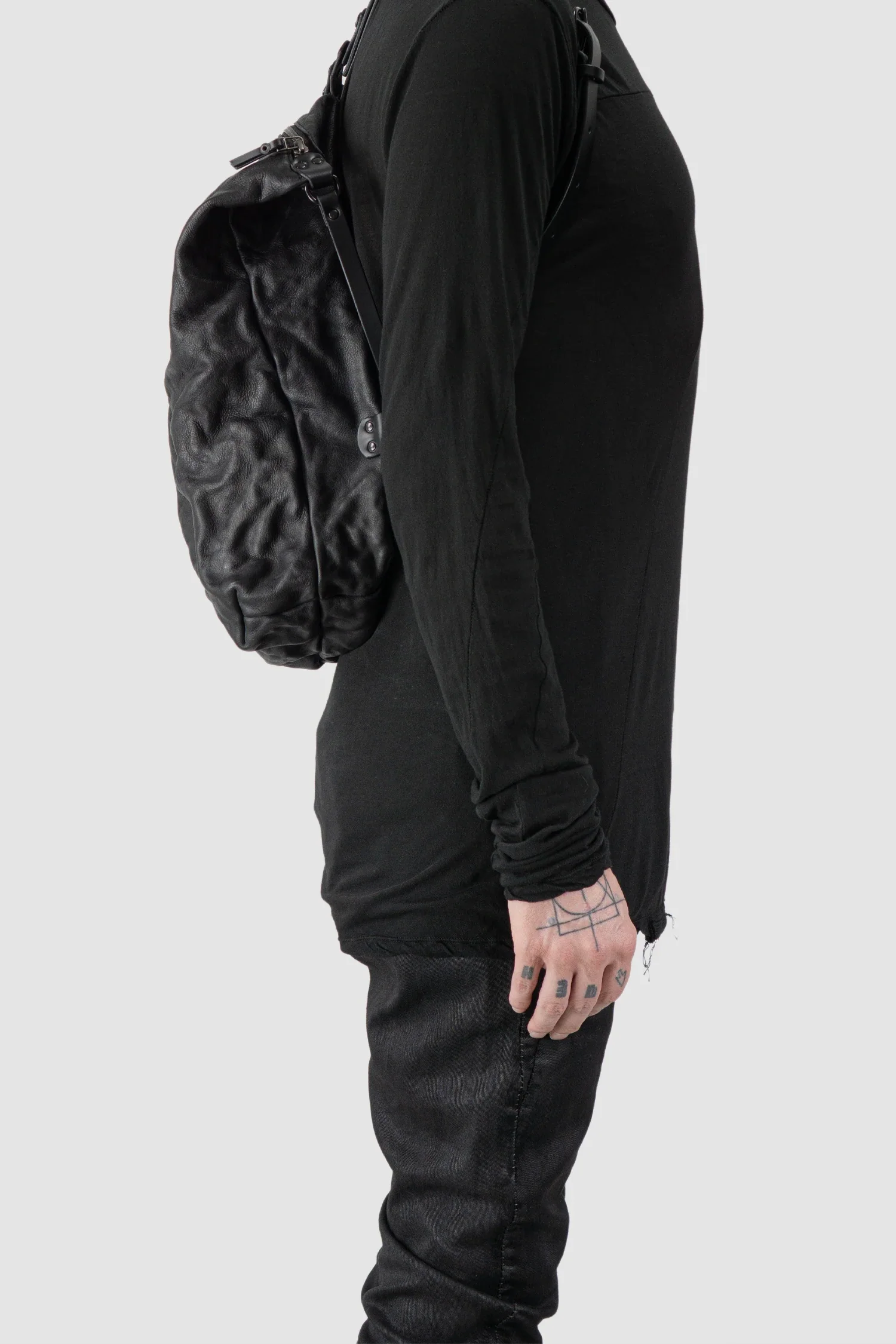Black Crinkled Leather Backpack - Image 5