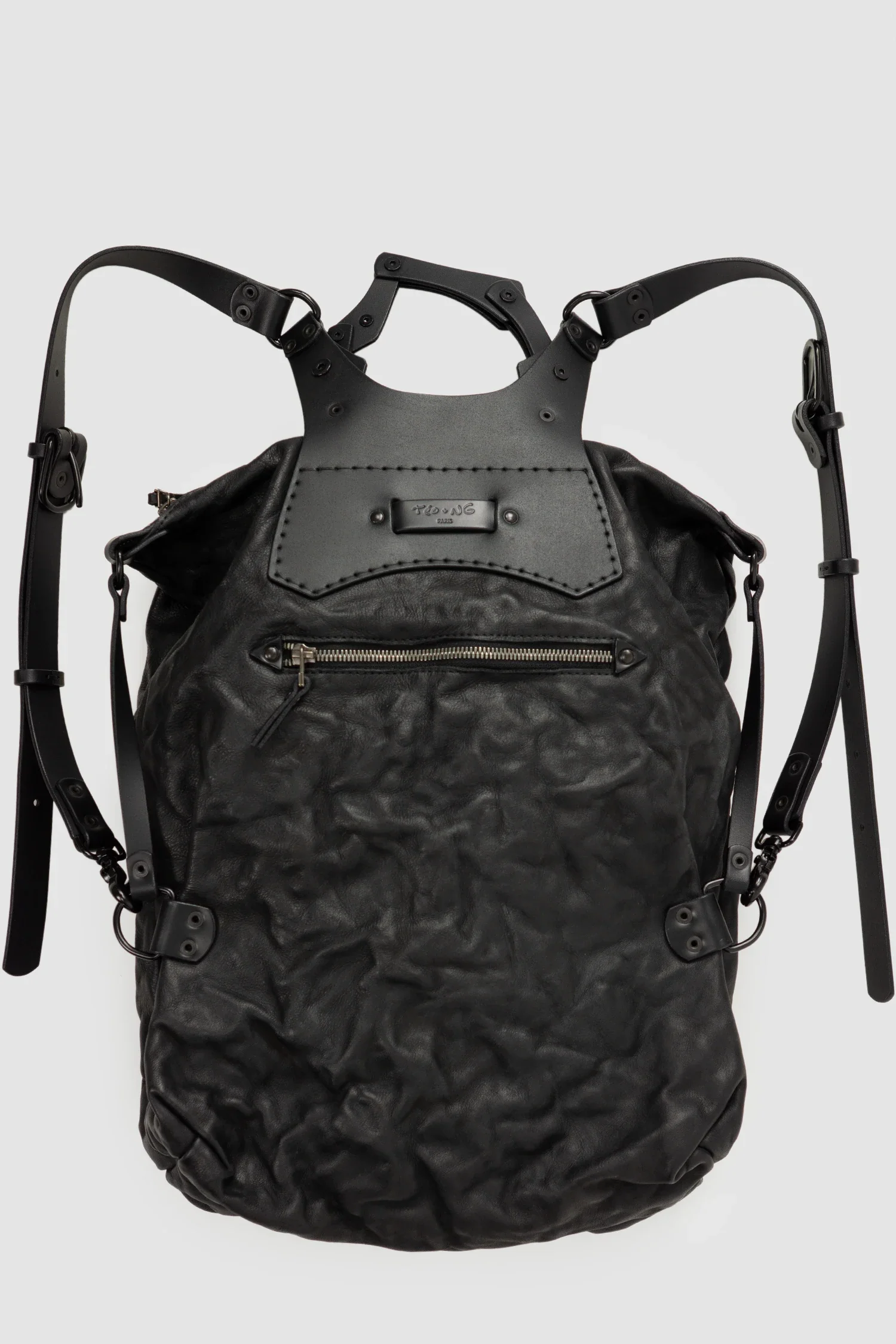 Black Crinkled Leather Backpack - Image 8
