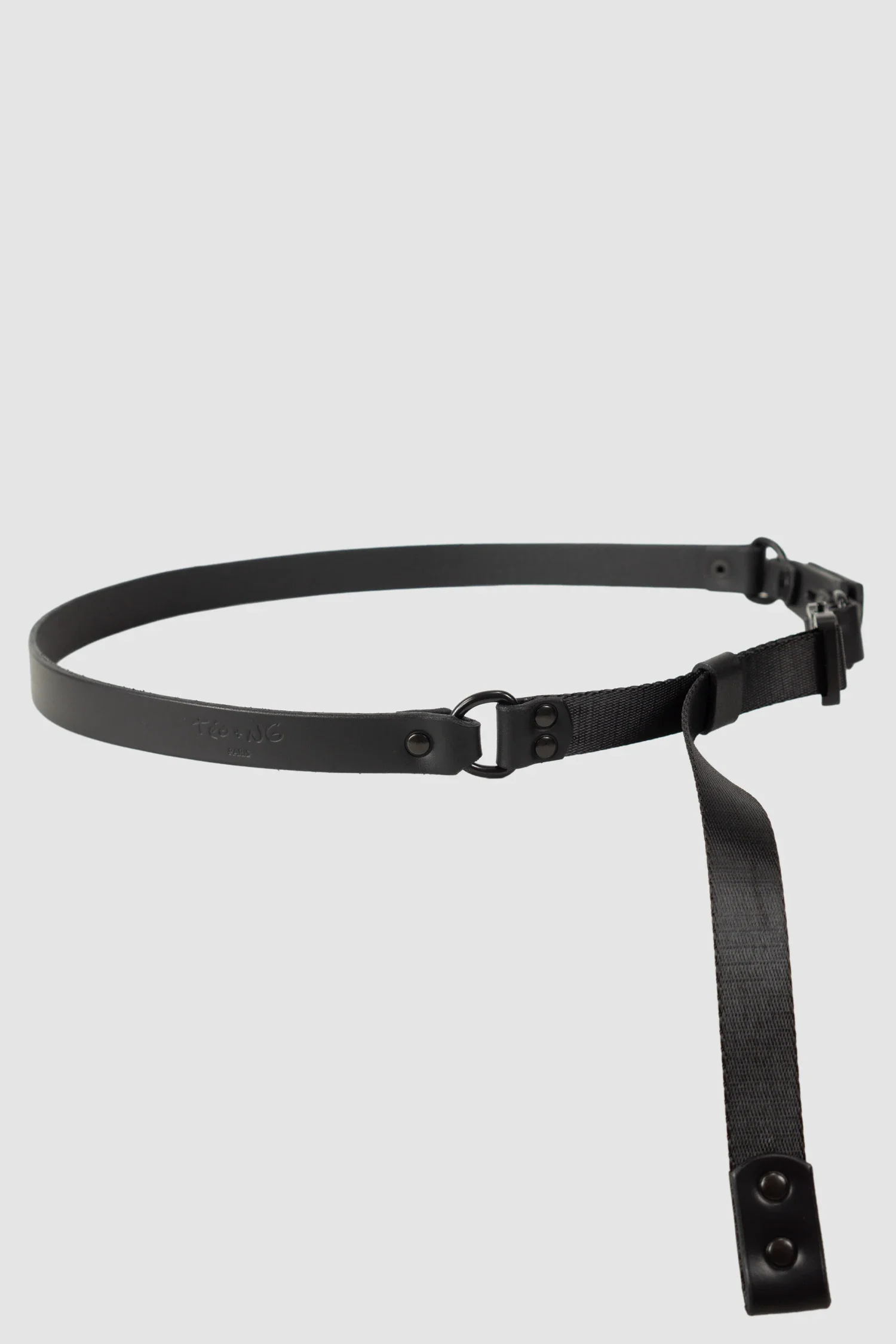 Black Leather Belt with Adjustable Nylon Strap - Image 4