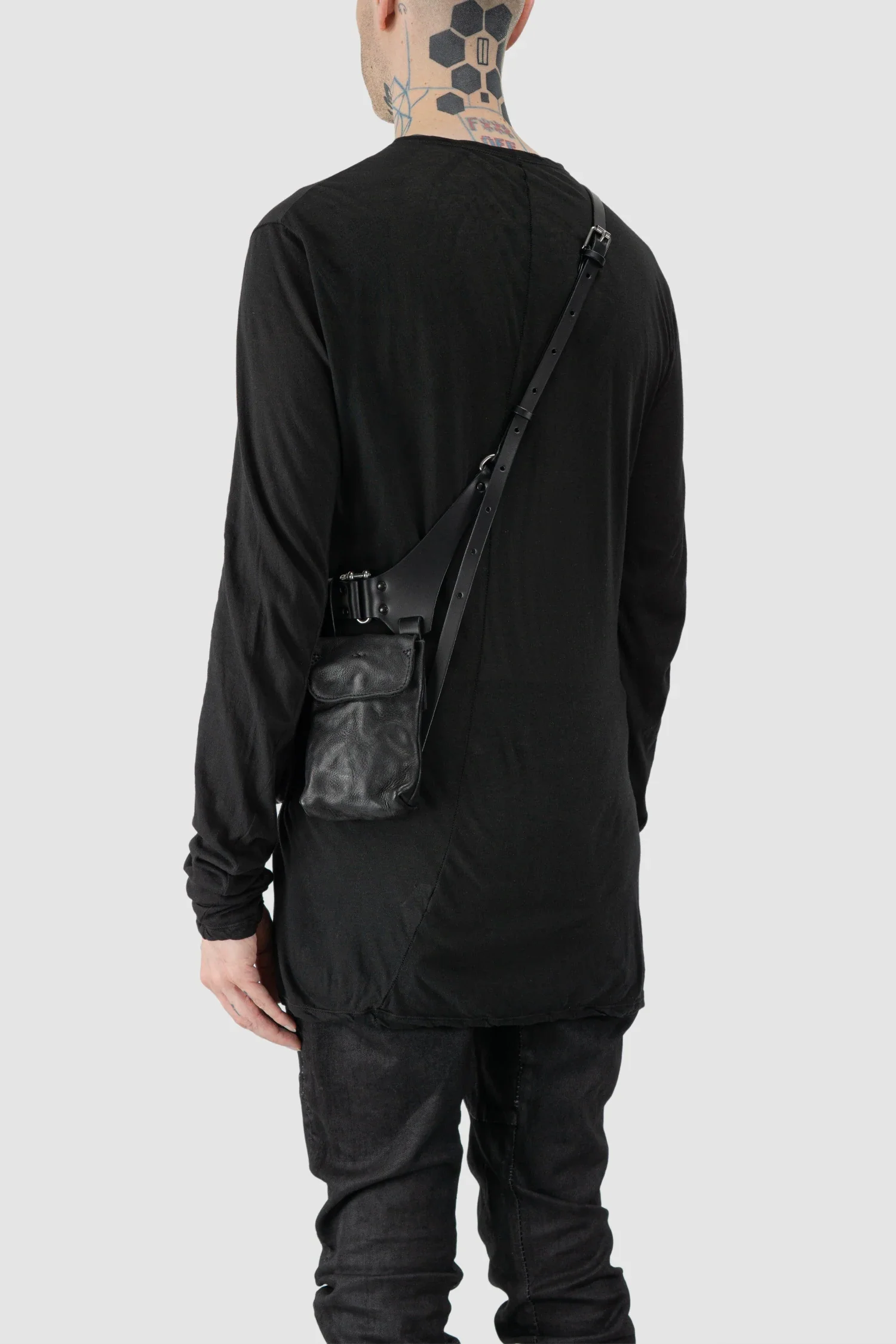 Black Leather Crossbody Double Pouch Bag - Image 4