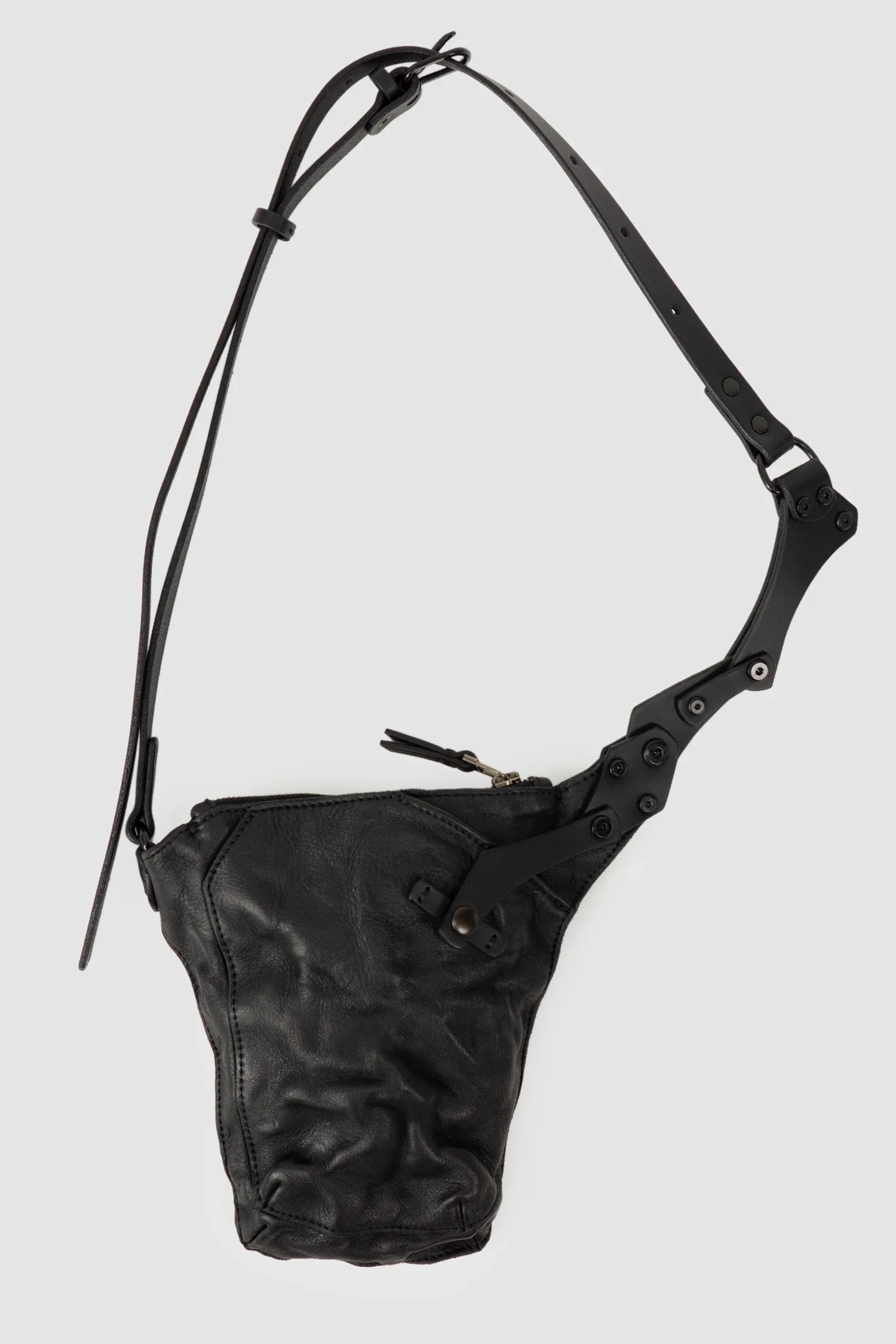 Black Leather Crossbody Pouch with Zipper
