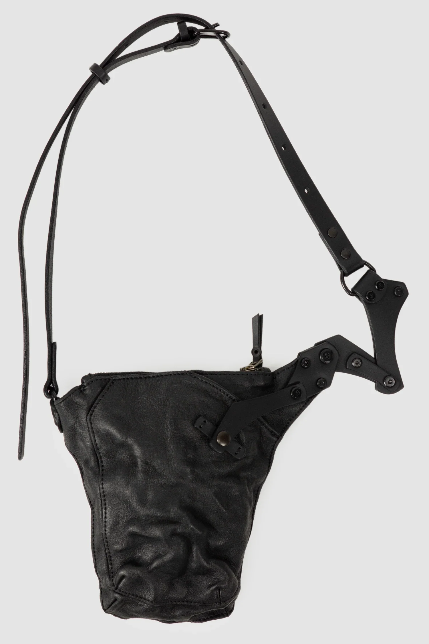Black Leather Crossbody Pouch with Zipper - Image 5
